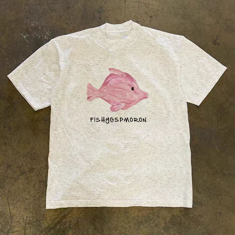 Vintage Gray washed vintage fish print t-shirt Size US M / EU 48-50 / 2 - 1 Thumbnail