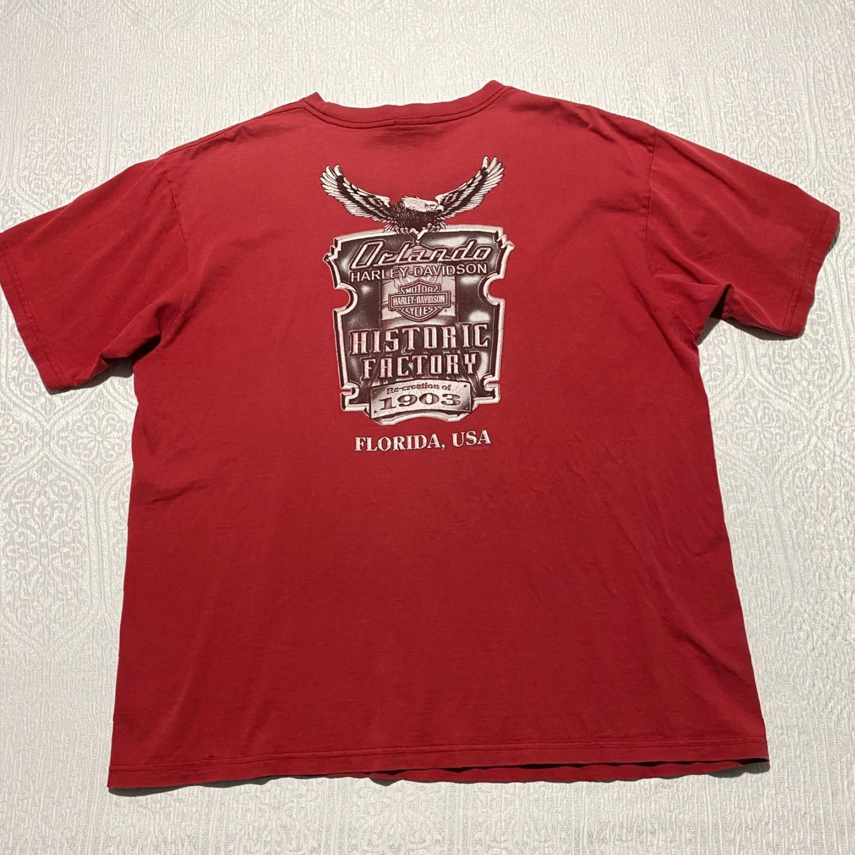 Harley Davidson VINTAGE Harley-Davidson Tee 2XL Red Crew Neck Short Sleeve Pistons Eagle Graphic 2005 Orlando Florida Mens Size US XXL / EU 58 / 5 - 4 Thumbnail