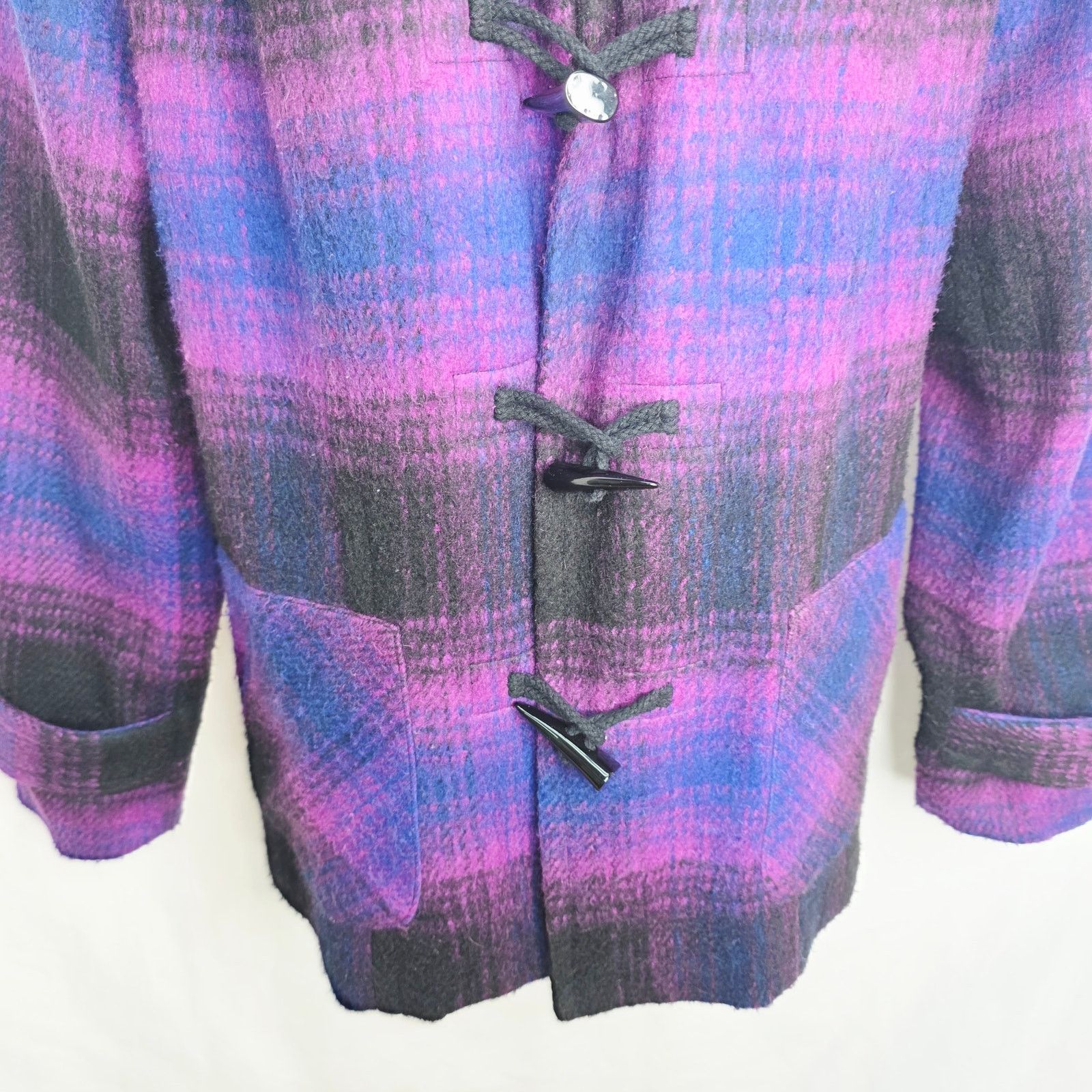 Coldwater Creek Coldwater Creek Purple & Black Plaid Wool Blend Jacket Size XL / US 12-14 / IT 48-50 - 6 Thumbnail
