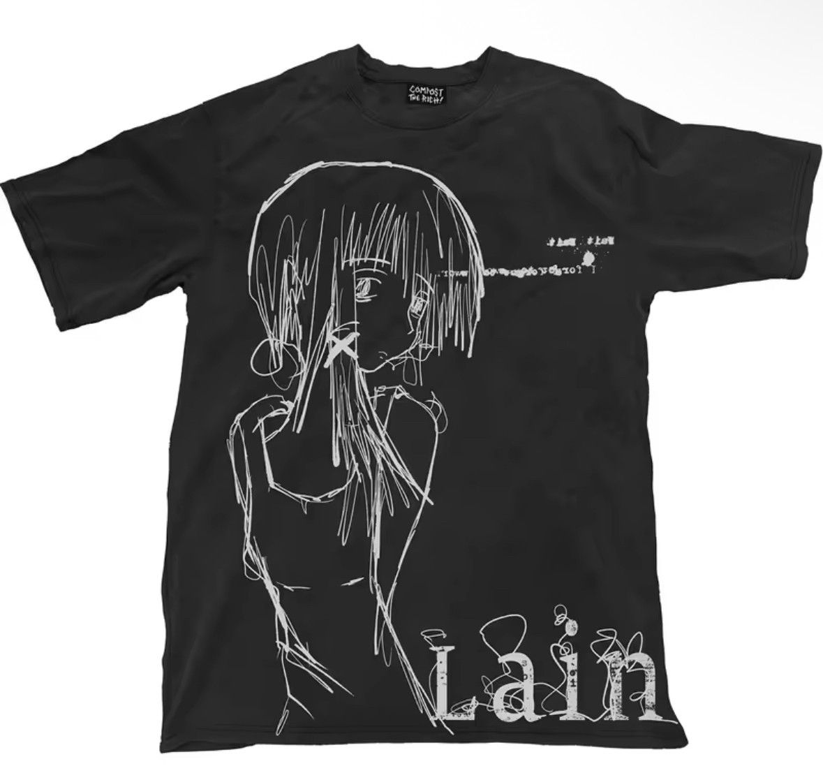 Japanese Brand Y2K Streetwear Anime Lain Sketch Print Black T-Shirt Size US M / EU 48-50 / 2 - 1 Thumbnail
