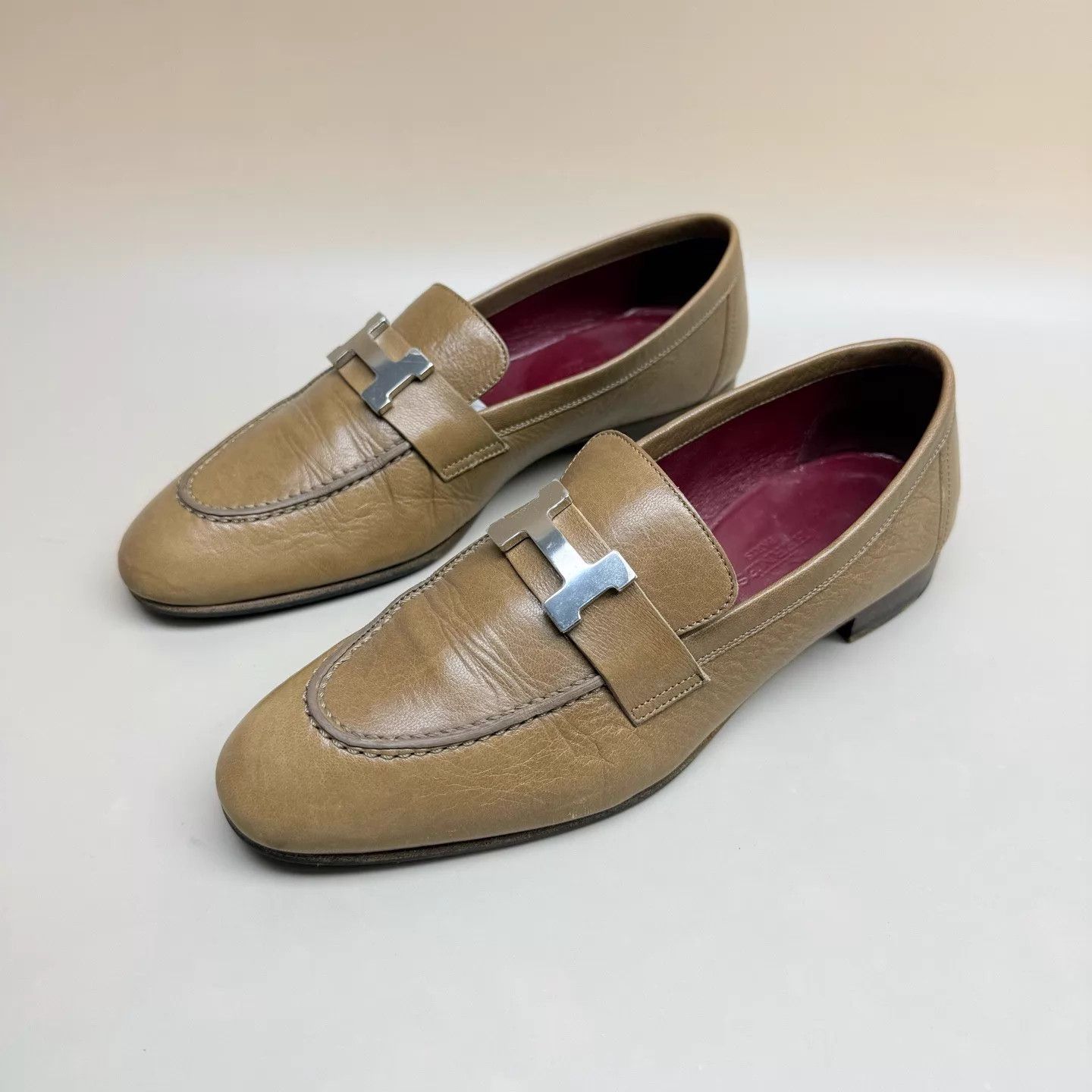 Hermes HERMES Khaki Silver Buckle H Loafer 36 95 New Size US 5.5 / IT 35.5 - 1 Thumbnail