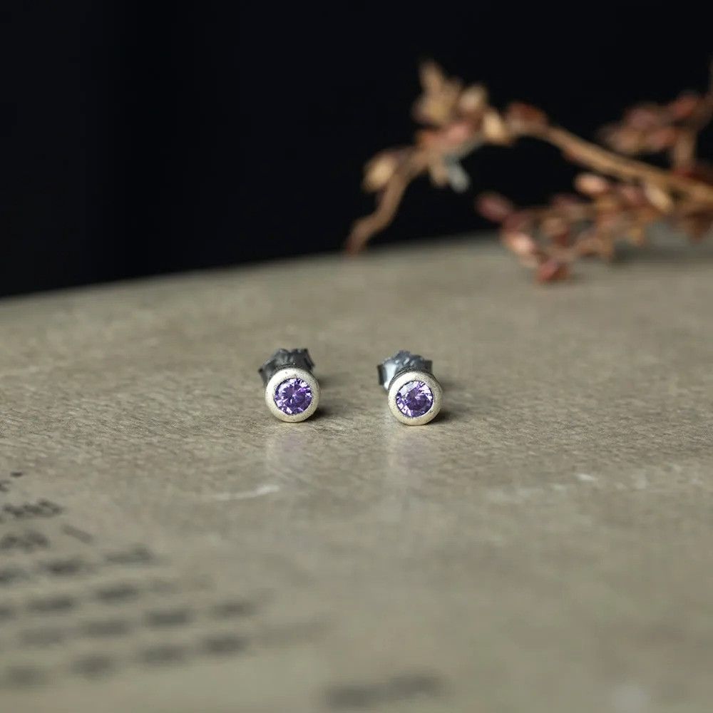 Jewelry Purple Zircon Stud Earrings 925 Sterling Ear Studs Charms Size ONE SIZE - 3 Thumbnail