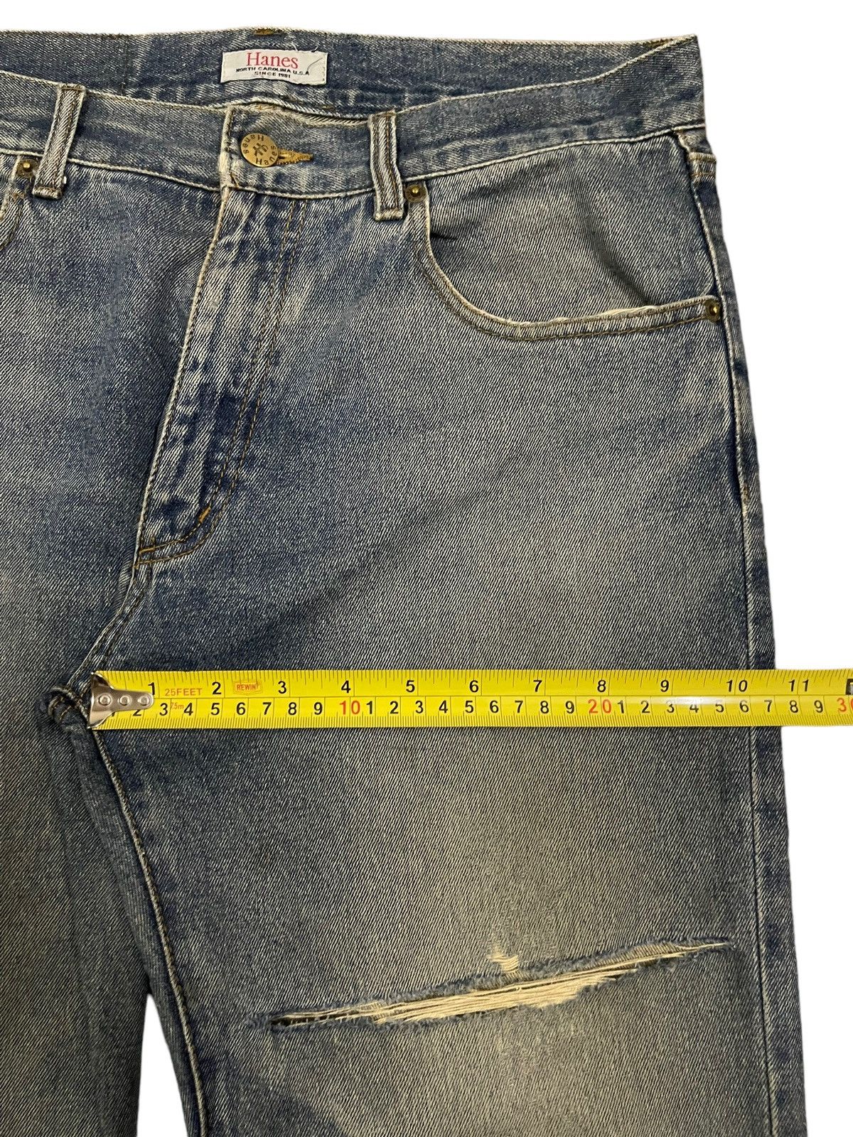 Hanes Vintage 90s Hanes Blue Wash Distress Baggy Jeans Size US 31 - 13 Thumbnail