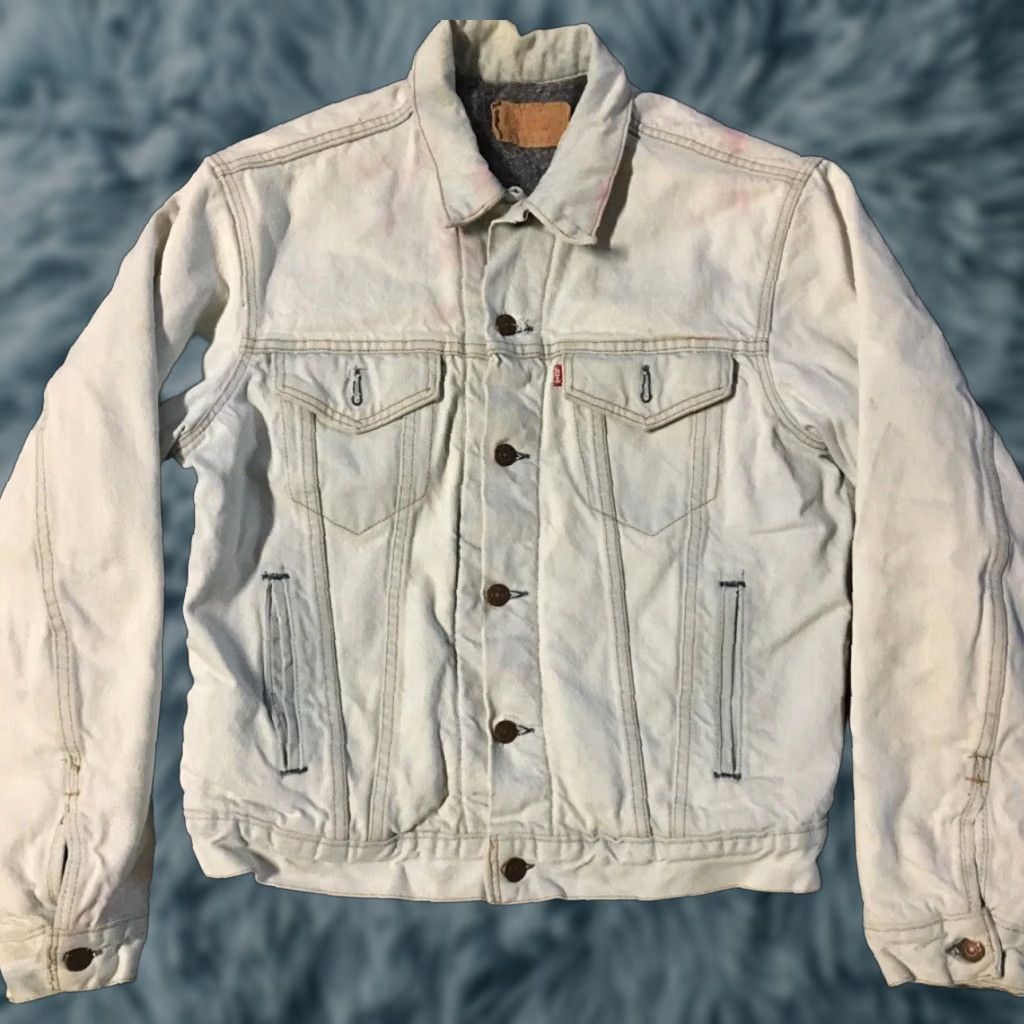 Levi's Vtg 80s Levis Faded Distress Blanket Lined Jacket 42L USA Trucker Grunge Biker Size US XS / EU 42 / 0 - 1 Thumbnail