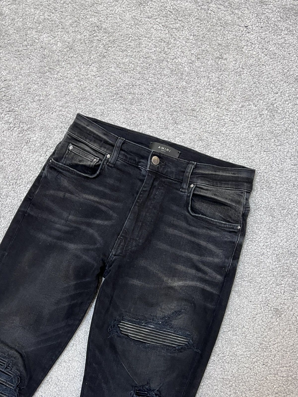 Amiri Amiri MX-1 Black Skinny Jeans With Leather Patches Size 31 Size US 31 - 4 Thumbnail