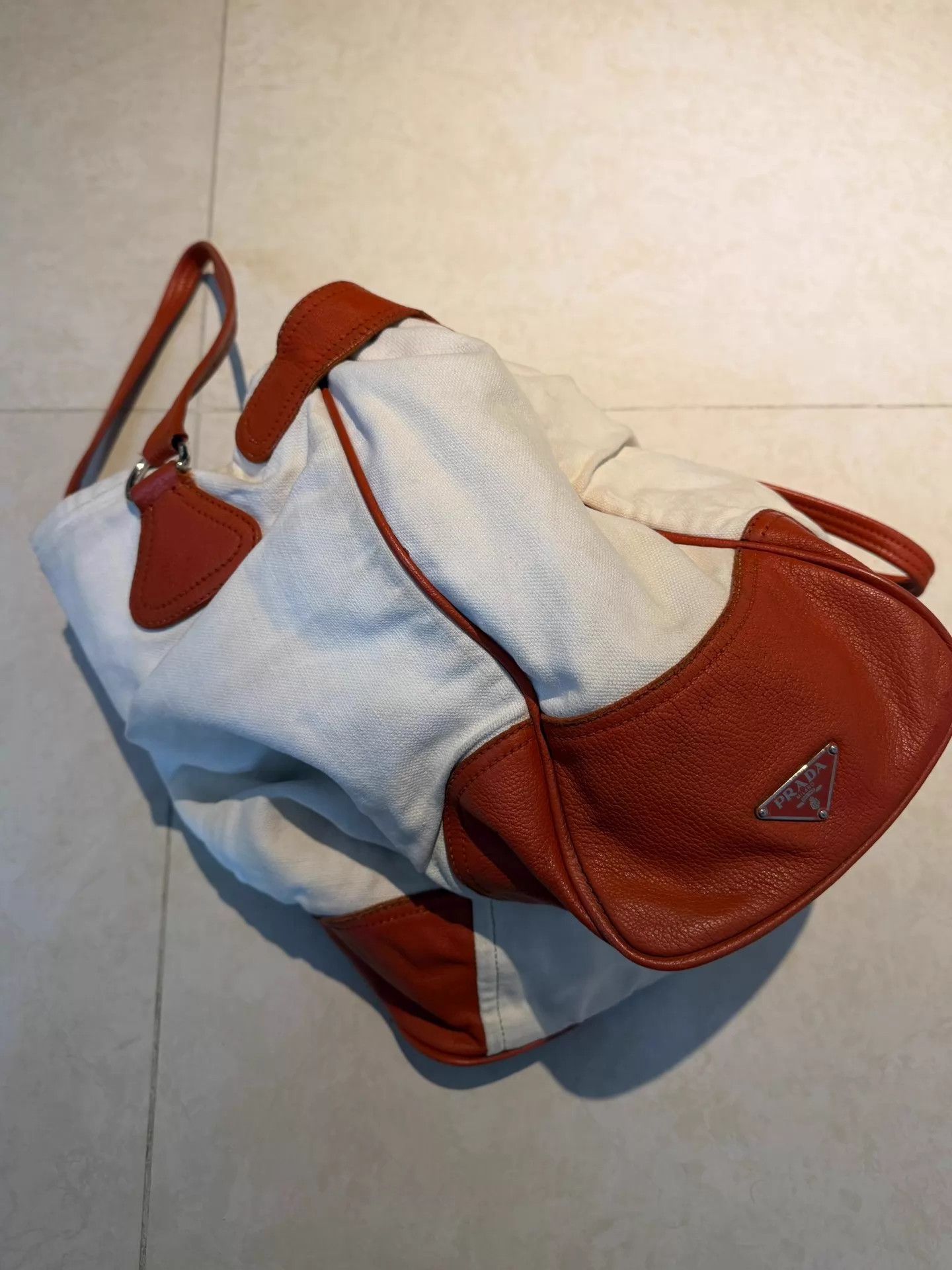 Prada Prada Bicolor Nylon Tote White/Orange Logo Pockets Unisex Size ONE SIZE - 3 Thumbnail