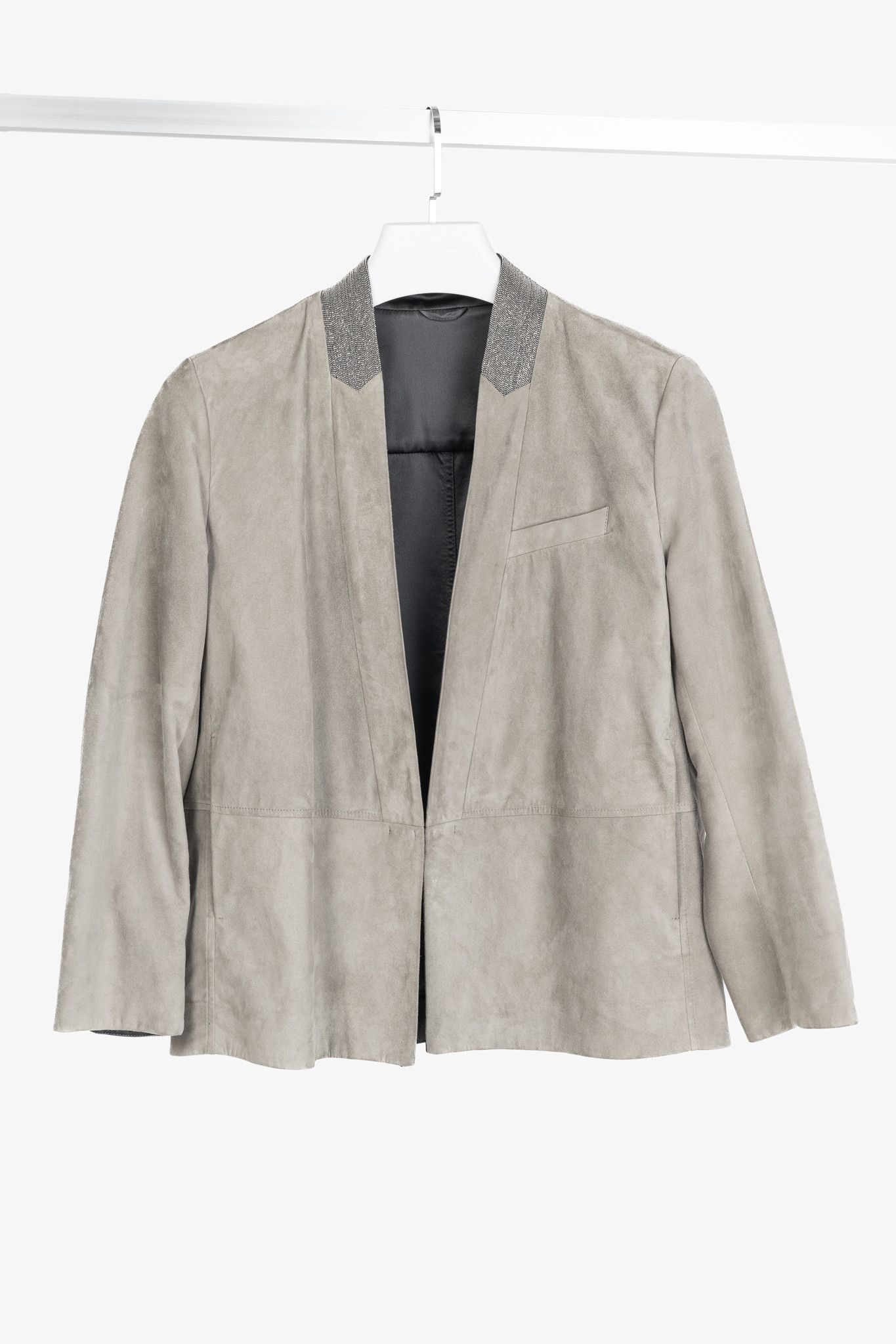 Brunello Cucinelli Brunello Cucinelli Taupe Suede Monili-Neck Jacket Size M / US 6-8 / IT 42-44 - 1 Thumbnail