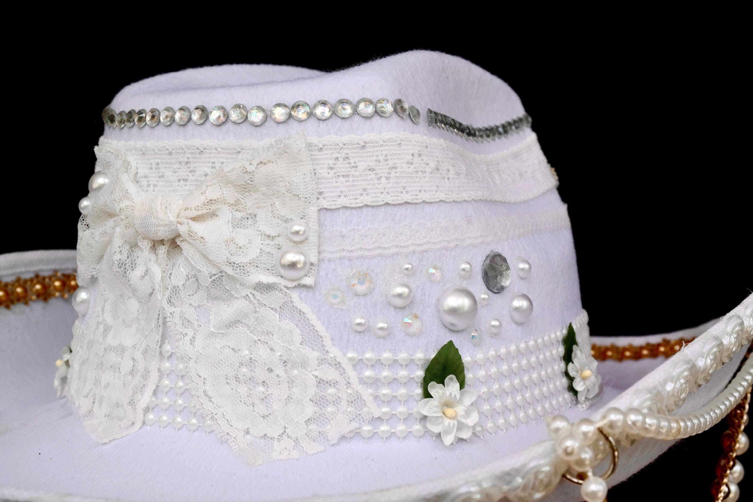 Handmade Flowers & Pearls Cowgirl Hat Size ONE SIZE - 6 Thumbnail