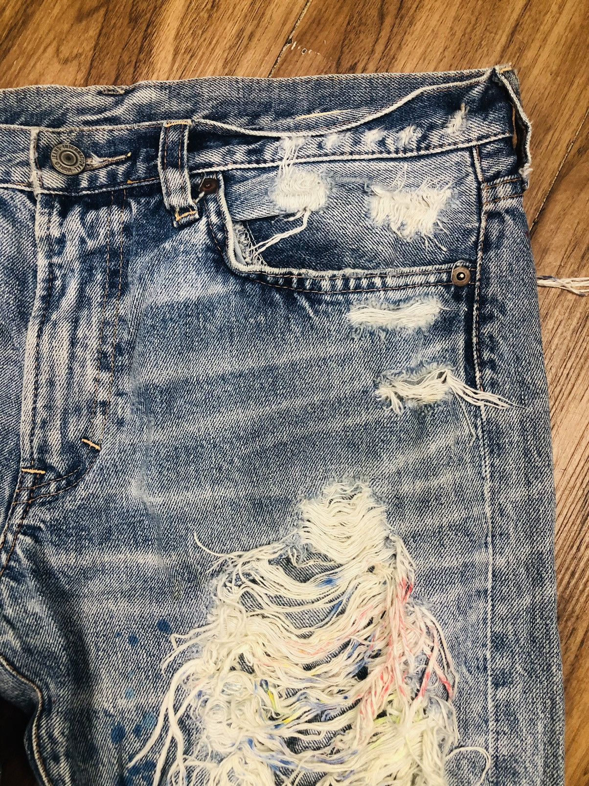 Japanese Brand RNA Inc. Vintage Ripped Jeans | Paint Splatter Denim (38) Size US 33 - 8 Thumbnail