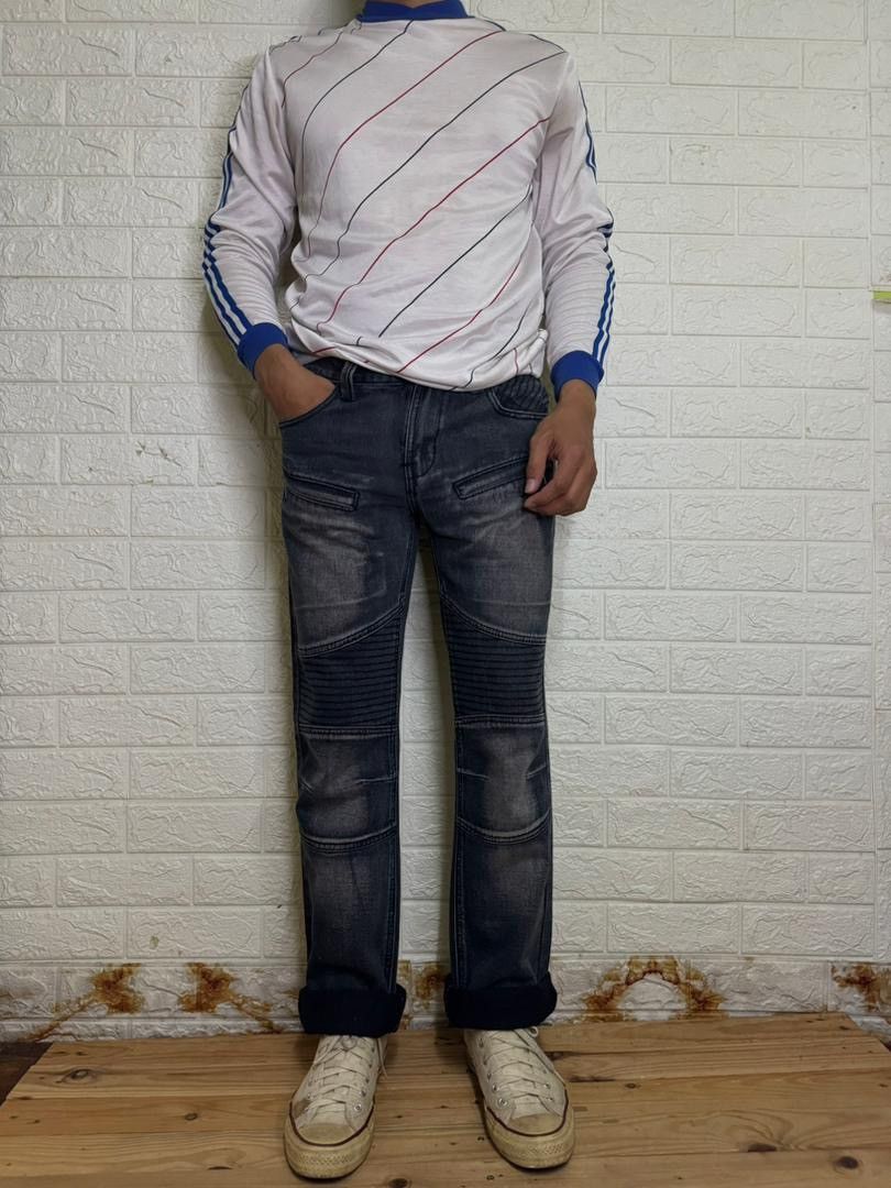 Japanese Brand 💥SLIM STRAIGHT BALMAIN INSPIRED BIKER DENIM JEAN BY JAPANESE Size US 31 - 1 Thumbnail