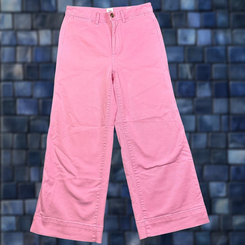 Gap Gap Jeans Wide Leg High Rise Crop Pink Cotton Stretch Pockets Size 6 Womens Size 28" / US 6 / IT 42 - 1 Thumbnail