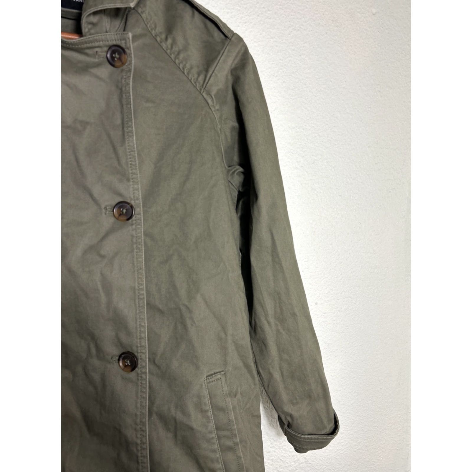 Lucky Brand Lucky Brand Womens Small Army Green Button Trench Coat Cotton Size S / US 4 / IT 40 - 4 Thumbnail