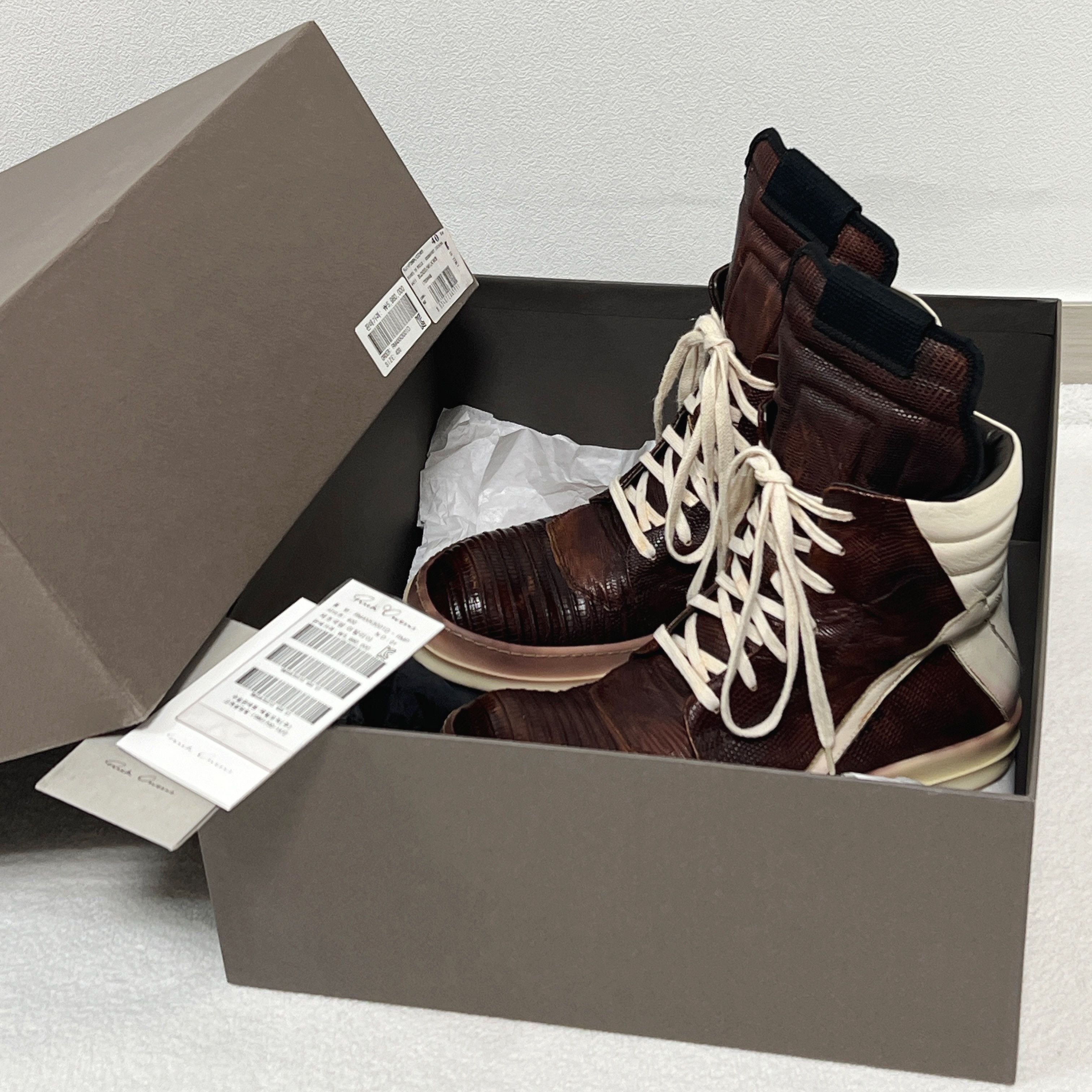 Rick Owens Rick Owens FW14 GEOBASKET IGUANA BLOOD MILK WB Size US 7 / EU 40 - 6 Thumbnail