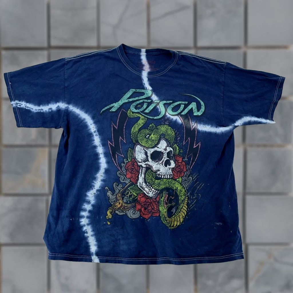 Vintage Poison Tie Dye T-Shirt XL Blue Rock Metal Concert Tour Skull Snake Roses Tee Size US XL / EU 56 / 4 - 1 Thumbnail