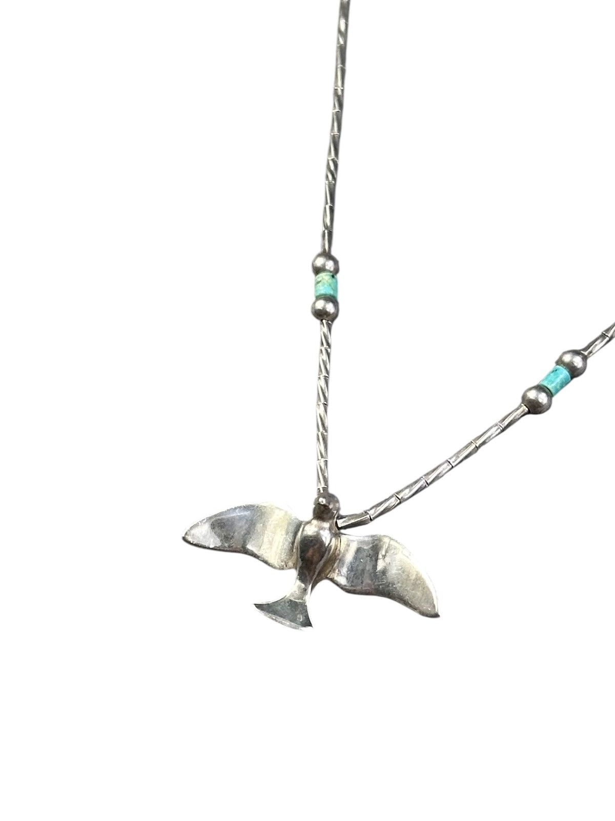 Vintage 1980s NATIVE TURQUOISE STERLING SILVER SOARING BIRD NECKLACE Size ONE SIZE - 1 Thumbnail