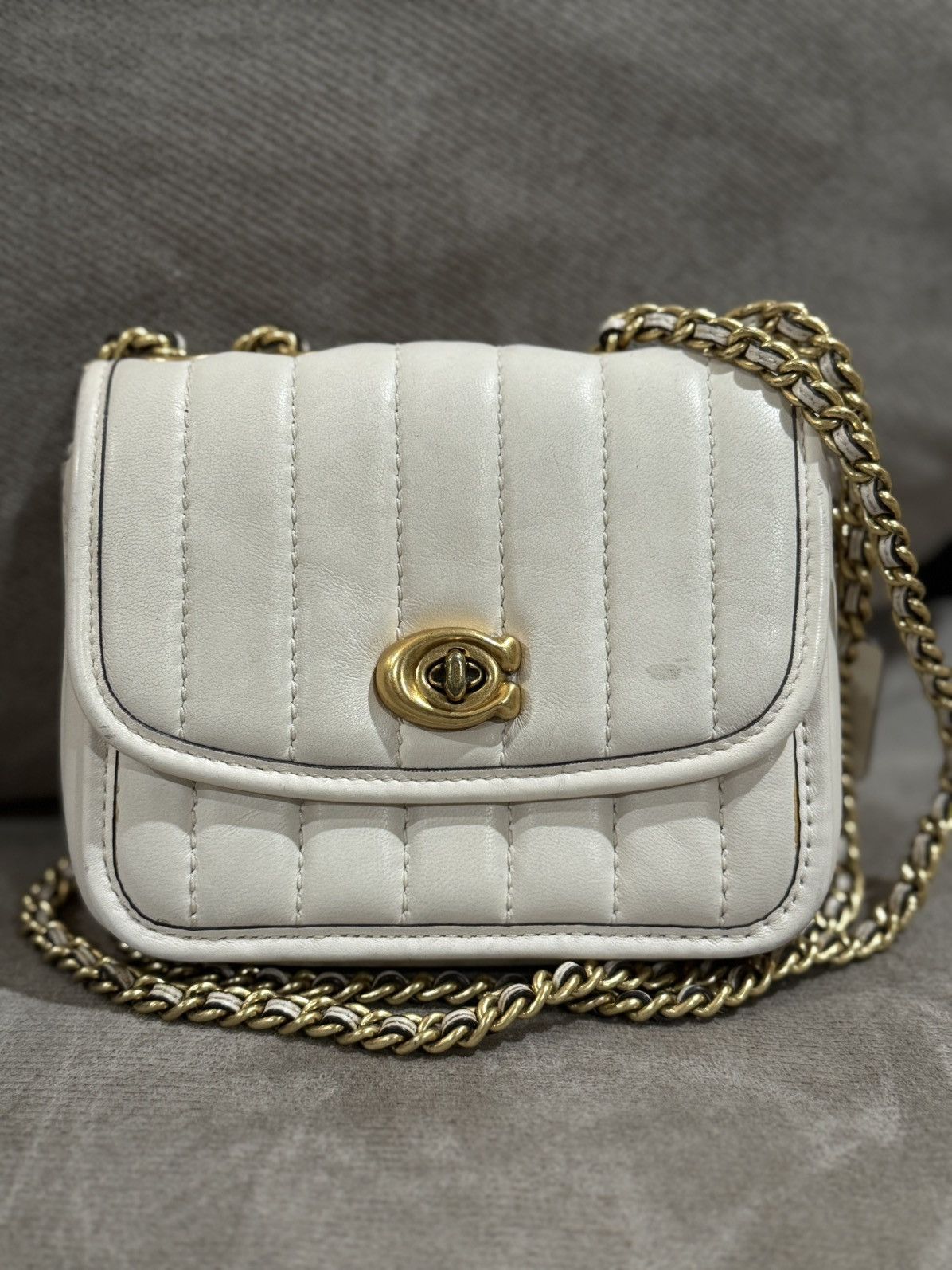 Value $600 Coach Madison Shoulder Bag 16 With Quilting in White, Women's