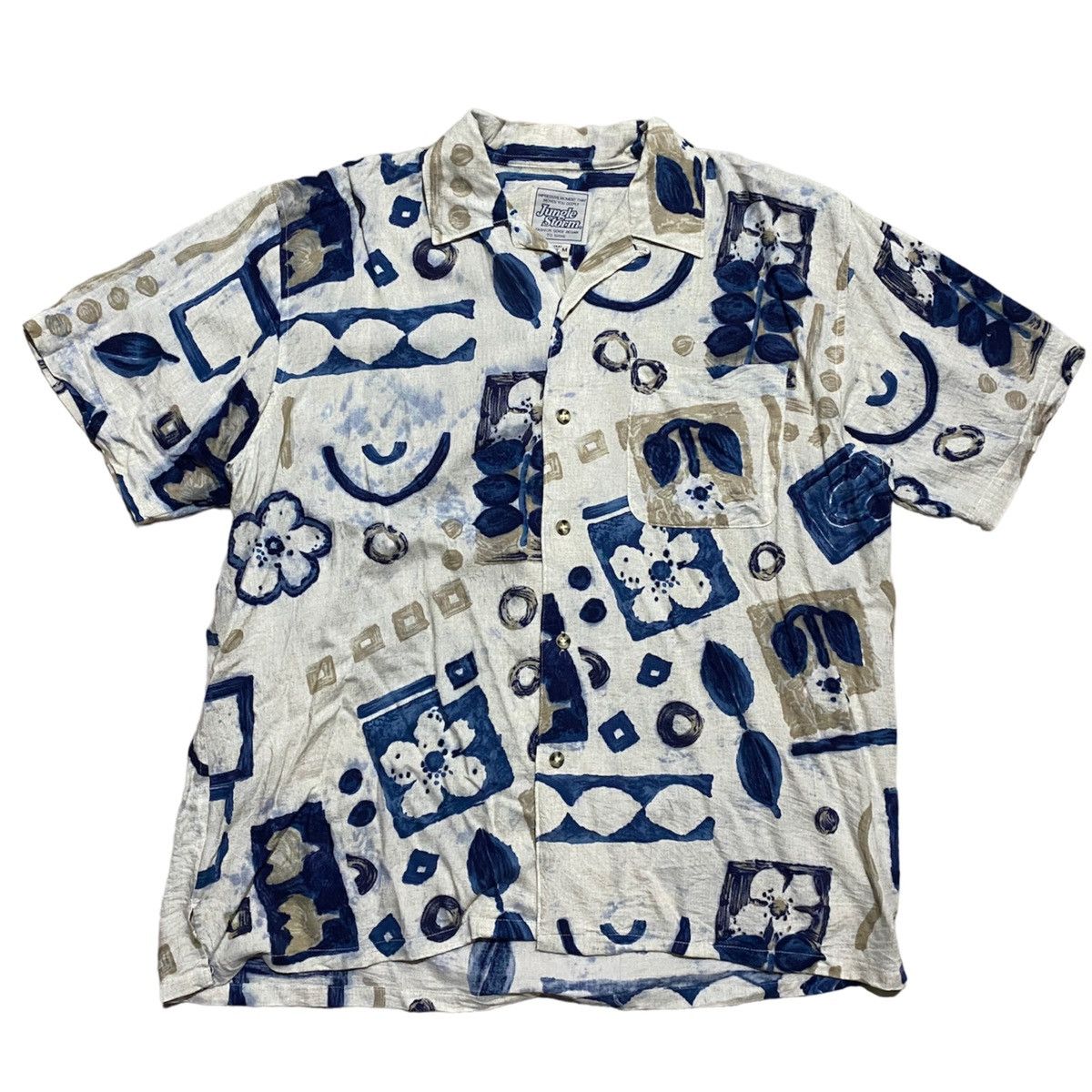 image of Jungle Storm Open Collar Hawaiian Shirt in Beige, Men's (Size Medium)