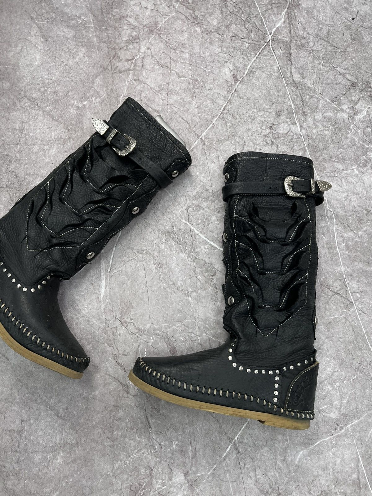 14th Addiction × Japanese Brand Vtg 14th Addiction style 2000s Leather Boots high top shoes Size US 8 / IT 38 - 12 Thumbnail