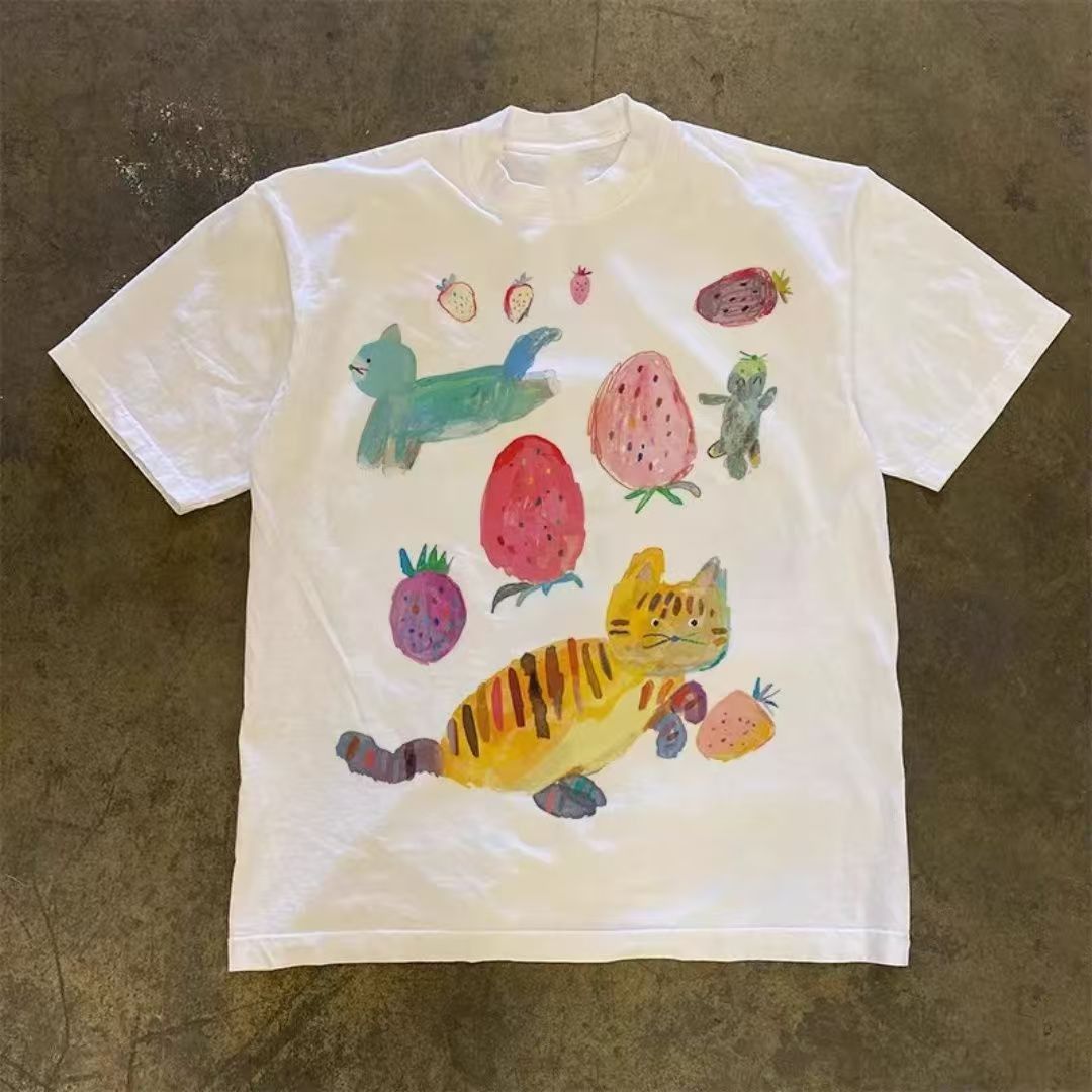 Japanese Brand White retro cartoon cat print t-shirt Size US M / EU 48-50 / 2 - 1 Thumbnail