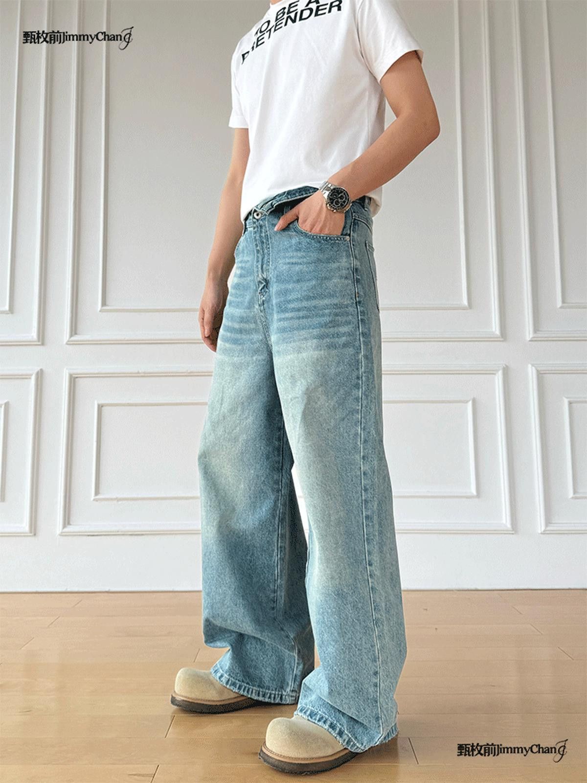 Other Vintage Wash Whiskered Wide-Leg Denim Jeans Size US 32 / EU 48 - 6 Thumbnail