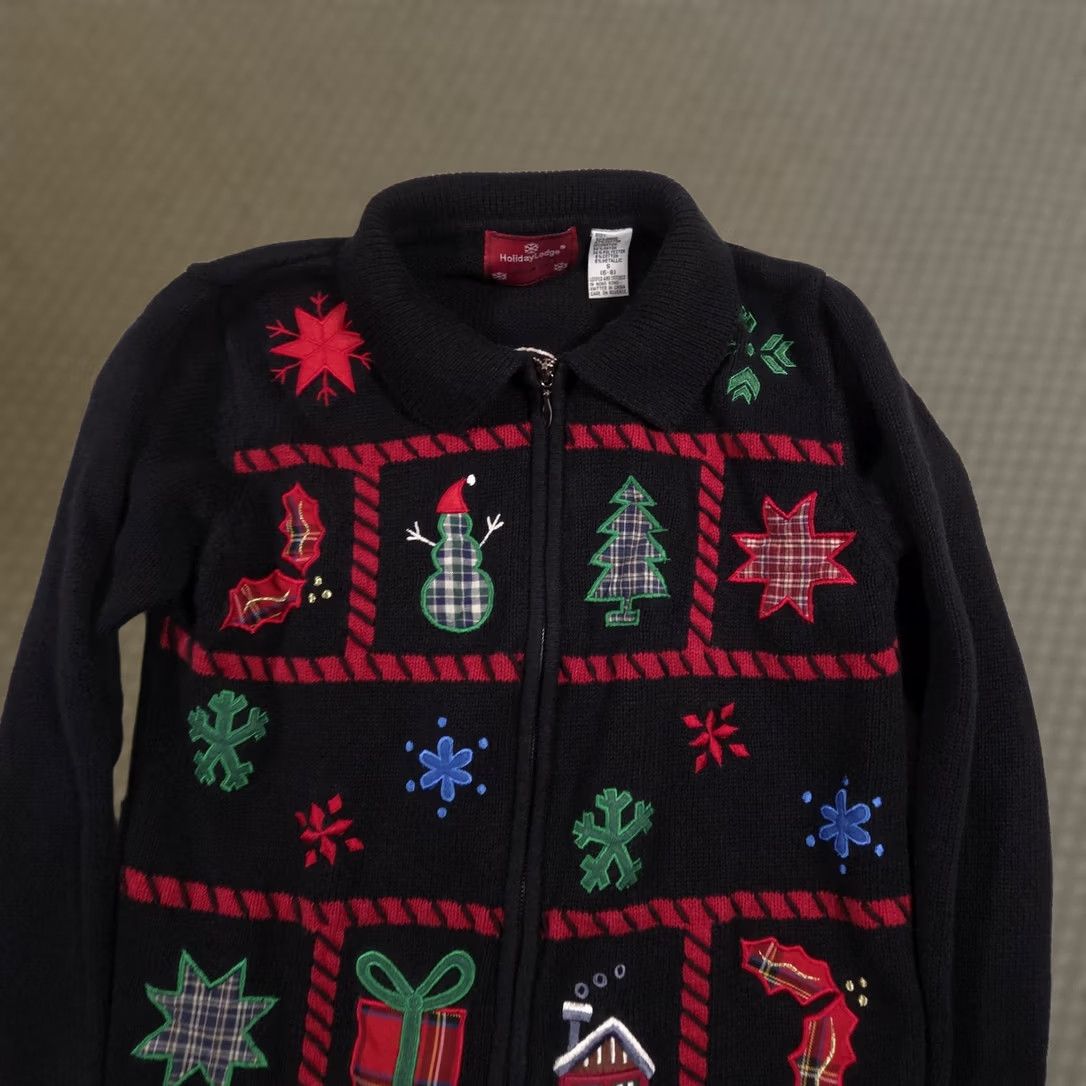 Vintage HolidayLodge by Northcrest Sweater Womens S Black Full Zip Christmas Patchwork Size S / US 4 / IT 40 - 1 Thumbnail