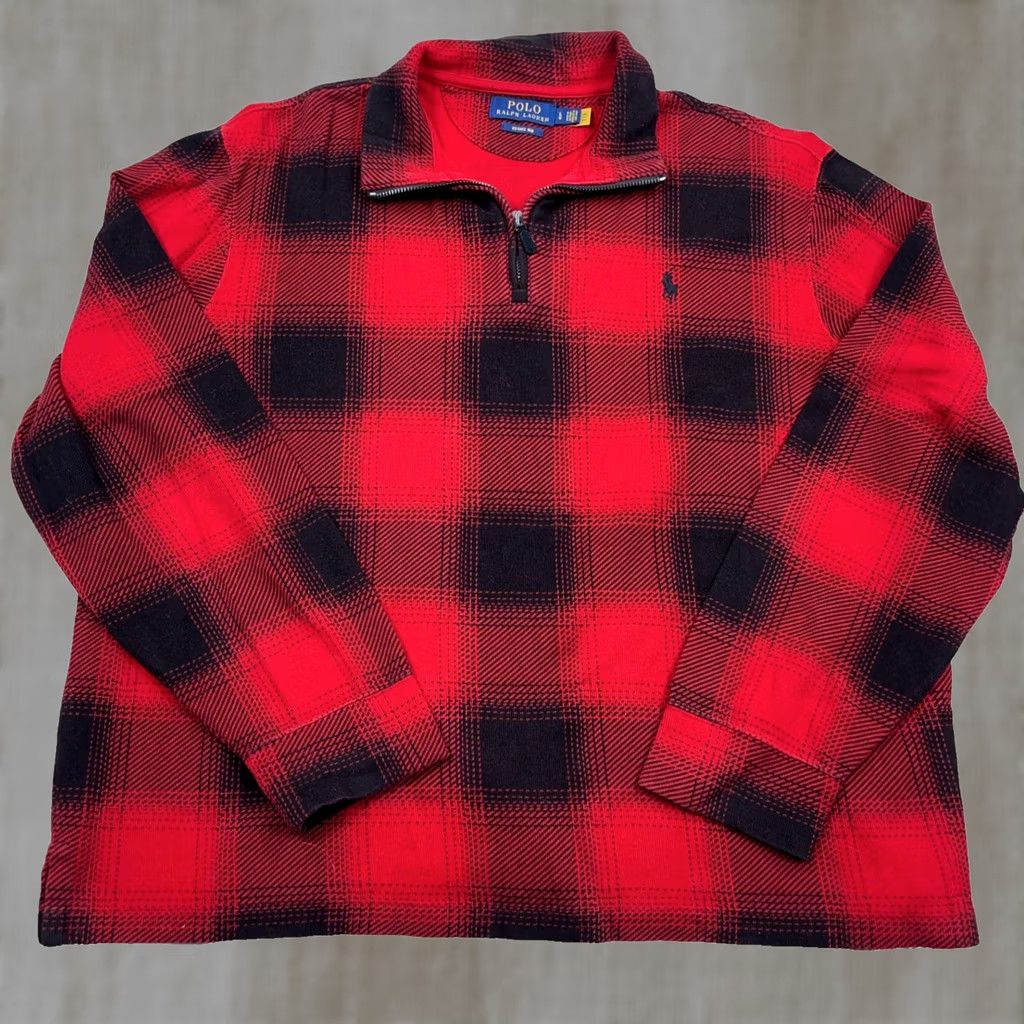 Polo Ralph Lauren Polo Ralph Lauren Sweater Men Large Red Black Buffalo Plaid Pullover Estate Rib Knit Mock Neck 1/4 Zip All Seasons Size US L / EU 52-54 / 3 - 1 Thumbnail