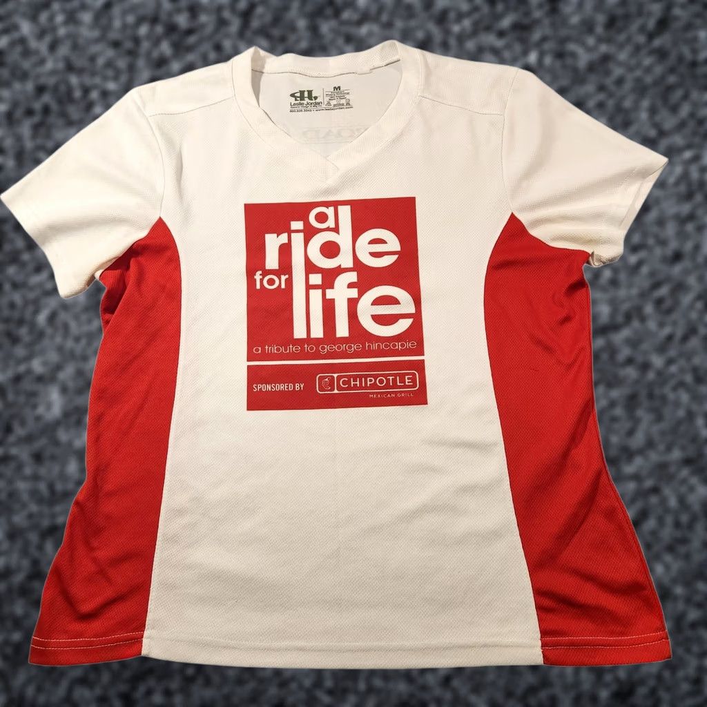 George A Ride For Life Shirt Mens Medium White Red Cycling Jersey George Hincapie Size US M / EU 48-50 / 2 - 1 Thumbnail