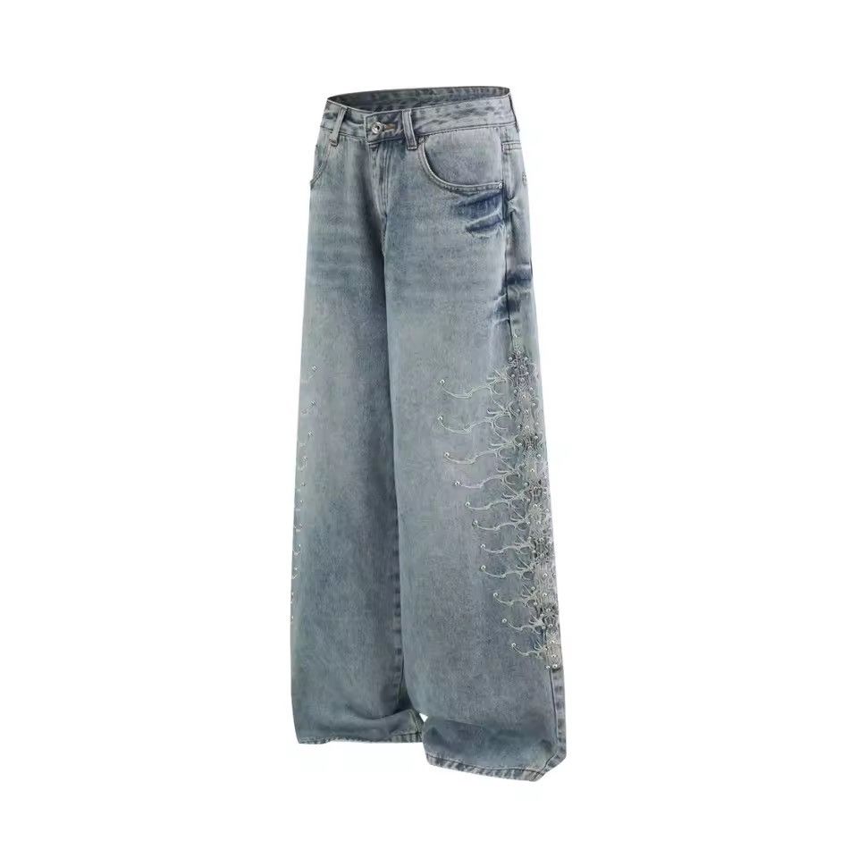 Jean Streetwear Baggy Washed Embroidery Hip Hop Jeans Size US 32 / EU 48 - 4 Thumbnail