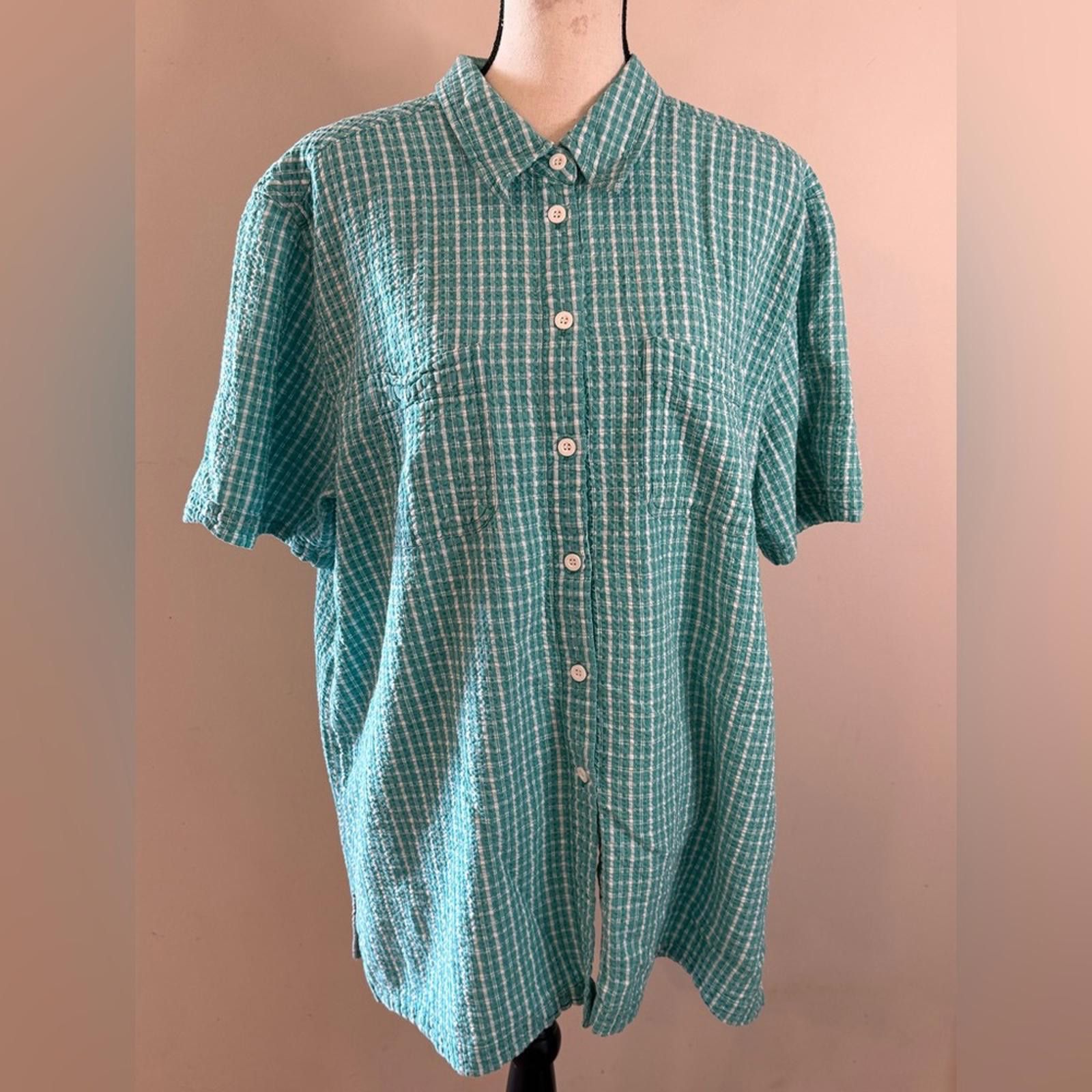 Other Elisabeth plaid button up teal white short sleeve cotton 20 Size 3XL / US 20-22 - 6 Thumbnail