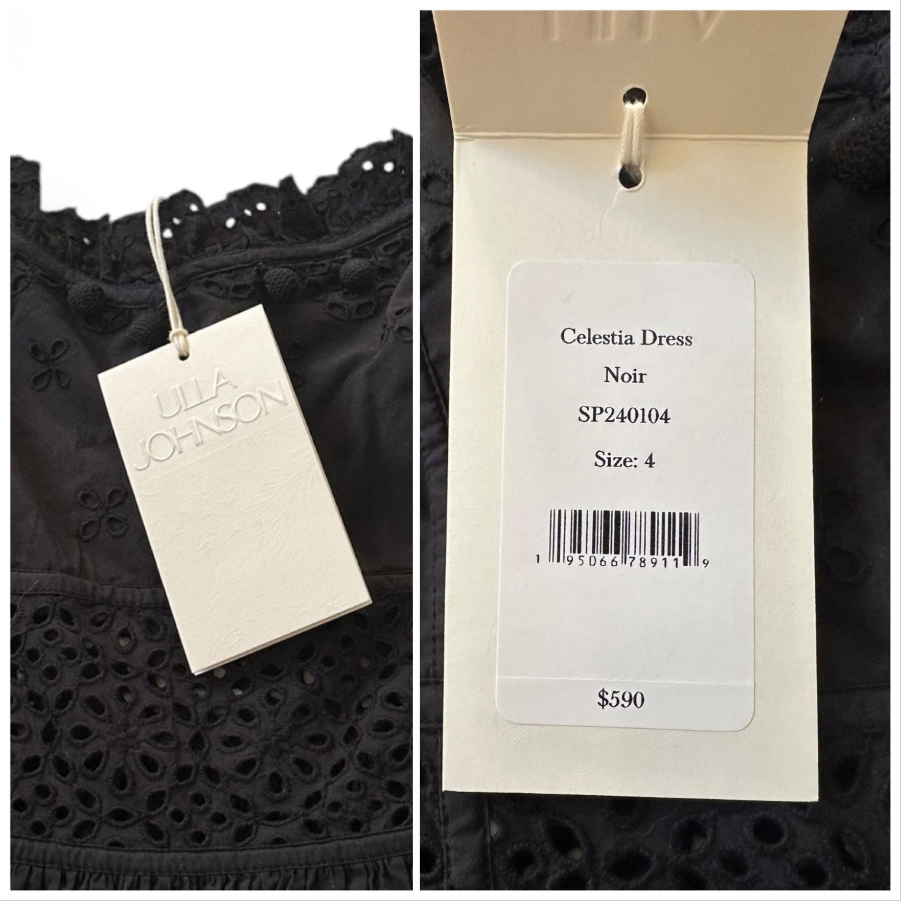 Ulla Johnson ULLA JOHNSON Celestia Broderie Anglaise Cotton Midi Dress, Size S / US 4 / IT 40 - 3 Thumbnail