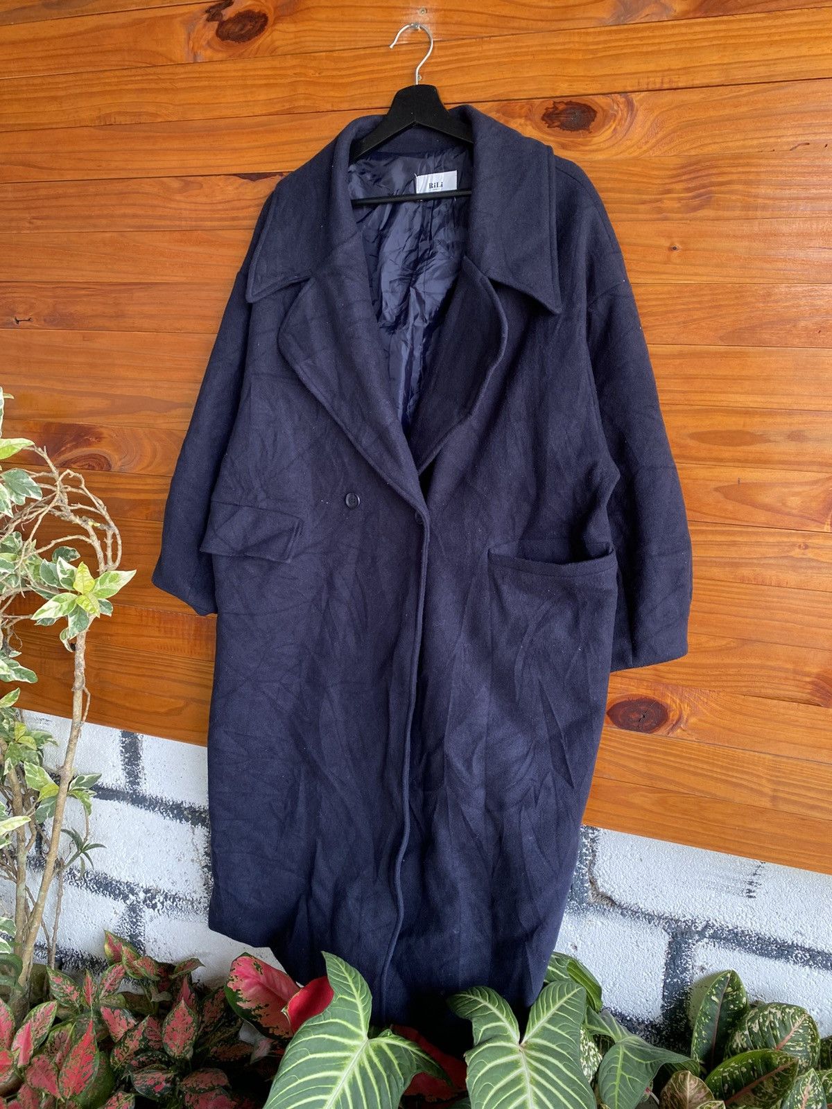 Japanese Brand RILI Tokyo Navy Blue Oversized Long Coat Japanese Minimalist Size ONE SIZE - 5 Thumbnail