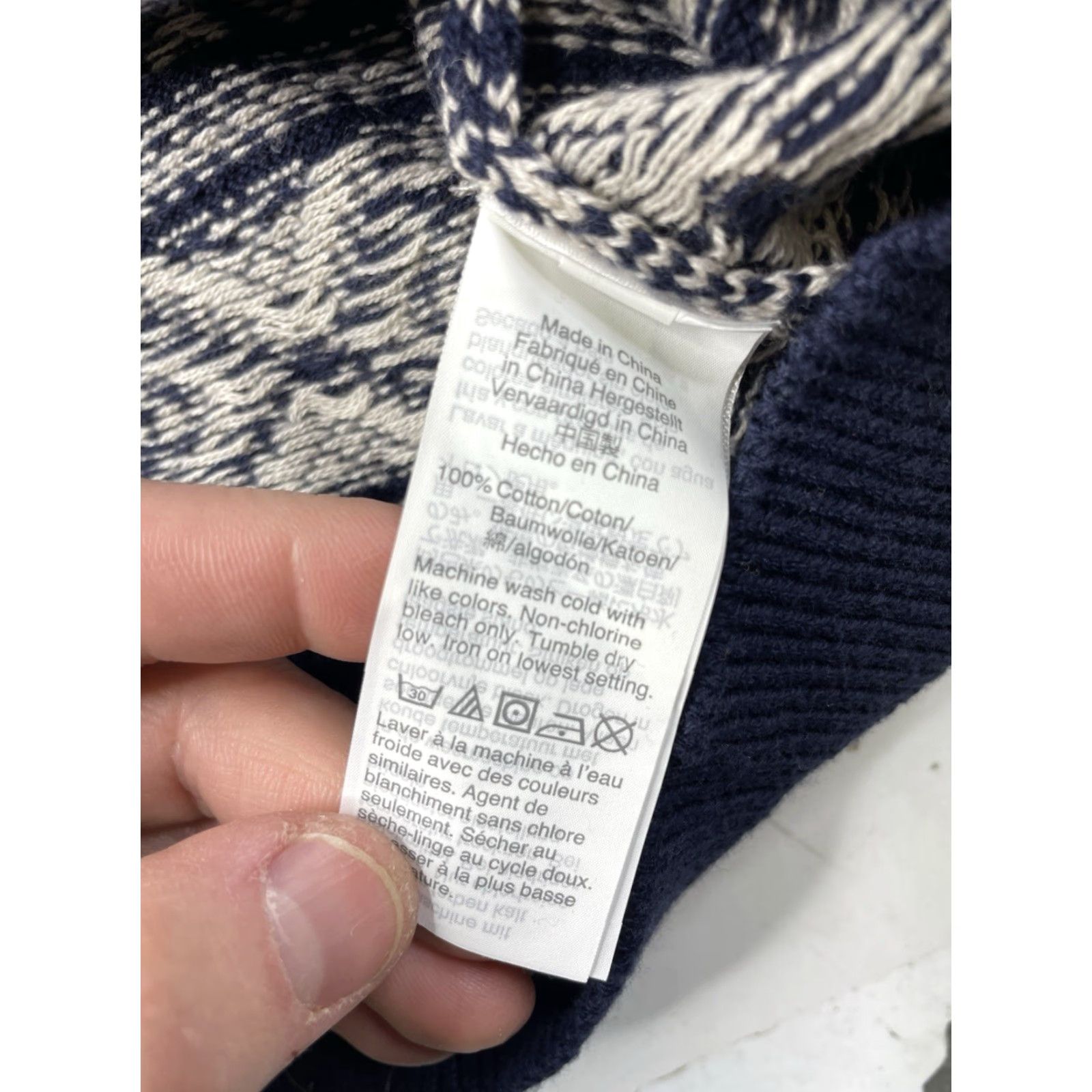 J.Crew VINTAGE J.Crew 100% cotton crewneck Fair Isle Nordic sweater Navy White Mens Medium Size US M / EU 48-50 / 2 - 6 Thumbnail
