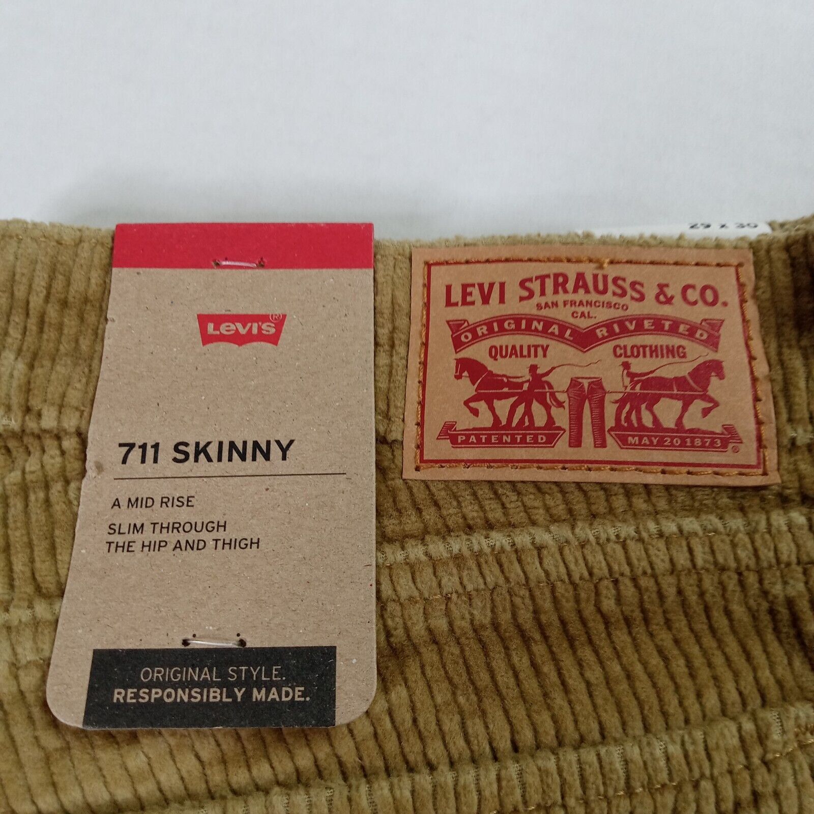 Levi's Levi's 711 Skinny Corduroy Pants Women's 29x30 Brown IRREGUL Size 29" - 2 Thumbnail
