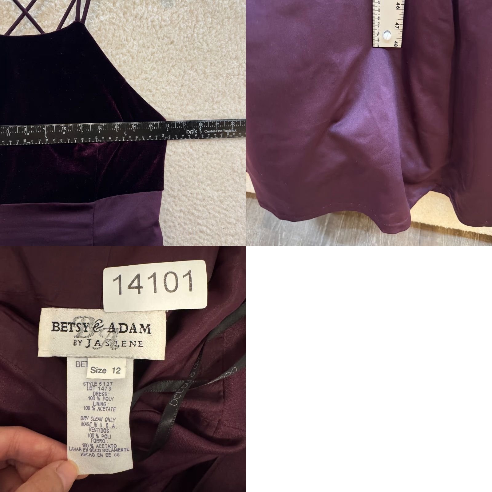 Vintage VINTAGE 90s Y2K Betsy & Adam Prom Dress 12 Large Plum Purple Velvet Satin Eveningwear Ball Gown Girls Womens Size XL / US 12-14 / IT 48-50 - 9 Thumbnail