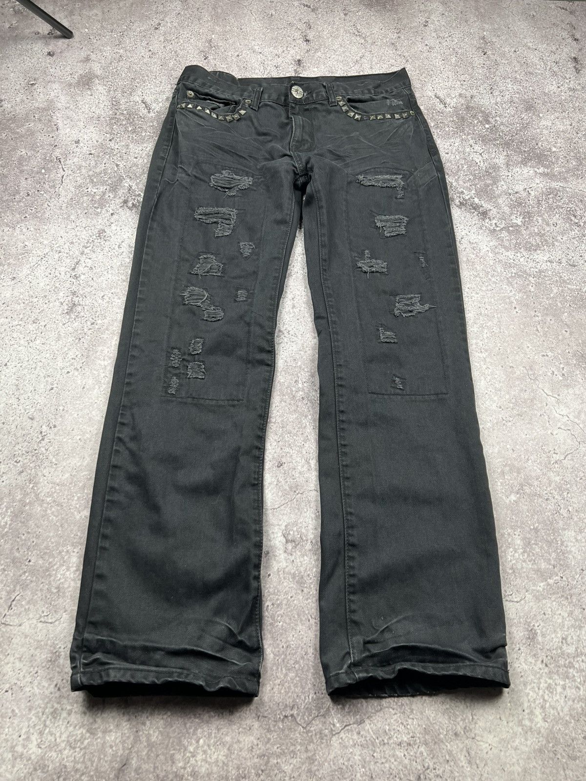 Japanese Brand VINTAGE NONAME Y2K BOOTCUT Studed AVANT GARDE JAPANESE JEANS Size US 34 / EU 50 - 2 Thumbnail