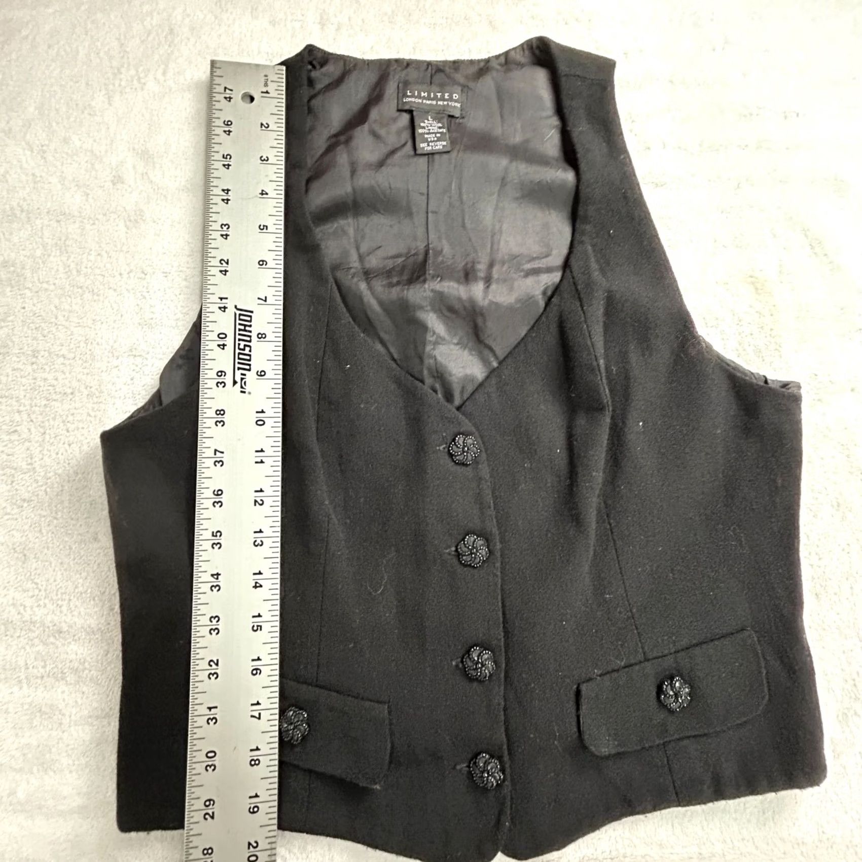 Vintage VINTAGE Limited Womens Black Wool Button Front V-Neck Vest Large Lined Casual Size L / US 10 / IT 46 - 7 Thumbnail