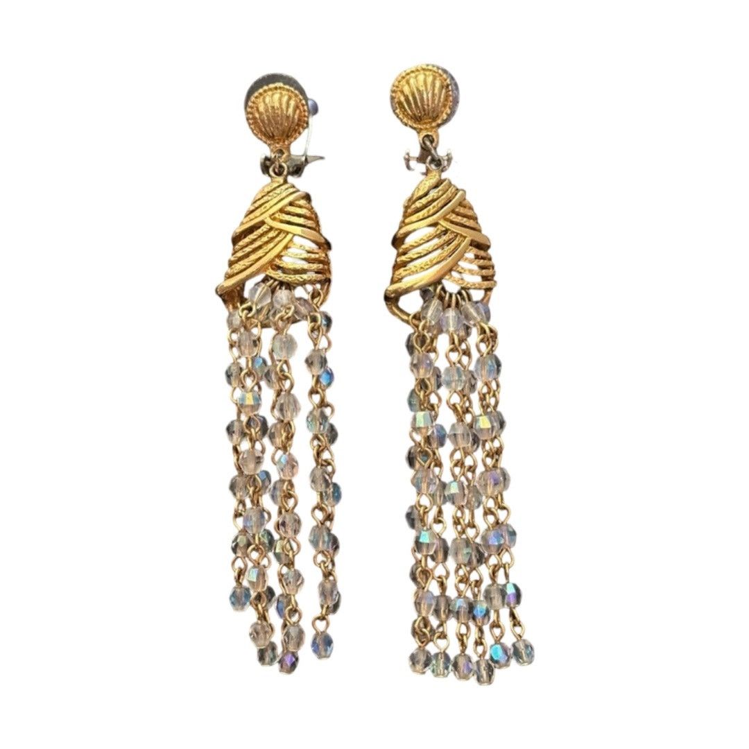 Vintage Art Deco Style Gold Clasp Clam Shell Cascade Earrings Size ONE SIZE - 1 Thumbnail