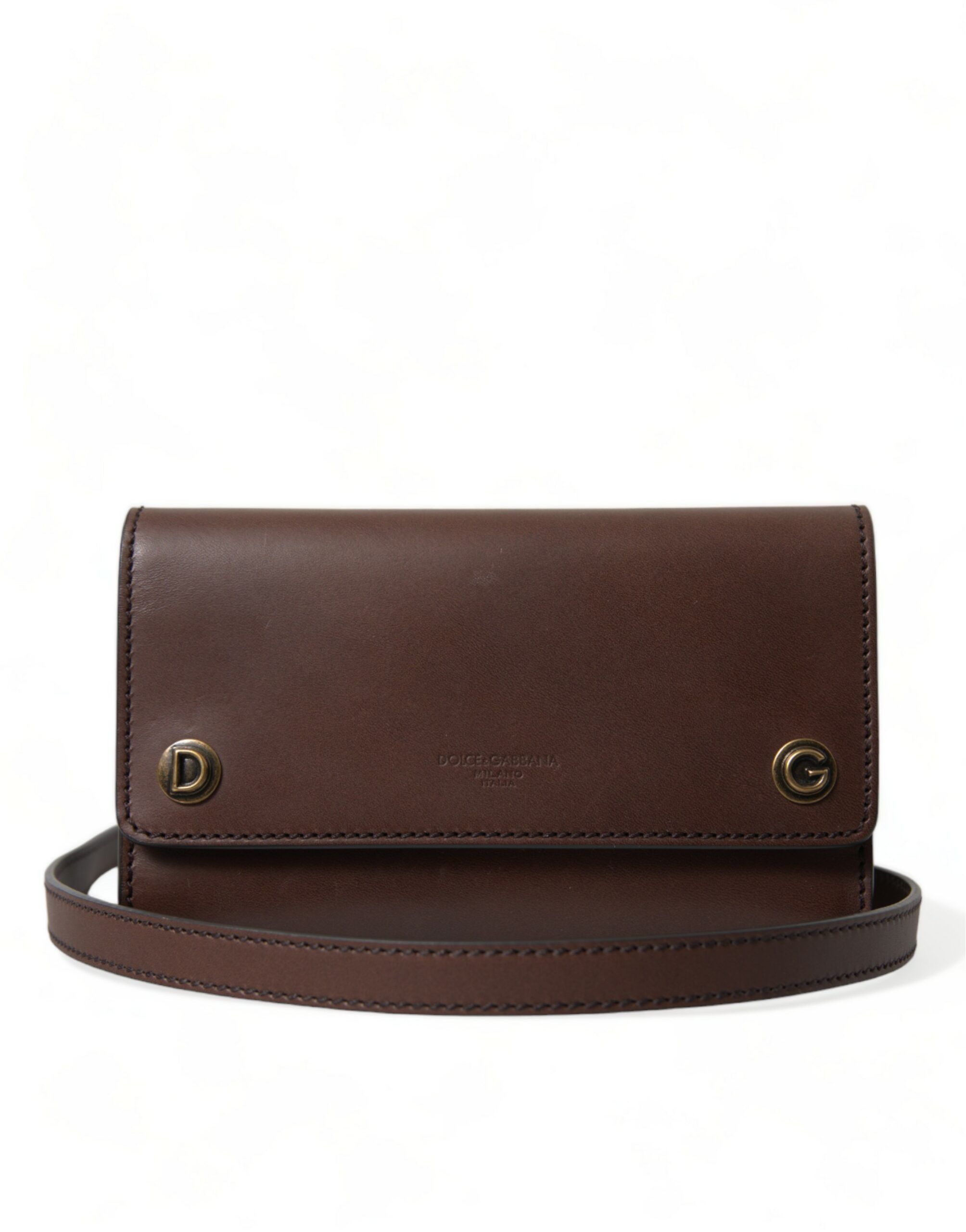 Dolce & Gabbana Chic Brown Leather Shoulder Bag with Gold Women's Detailing Size ONE SIZE - 1 Thumbnail
