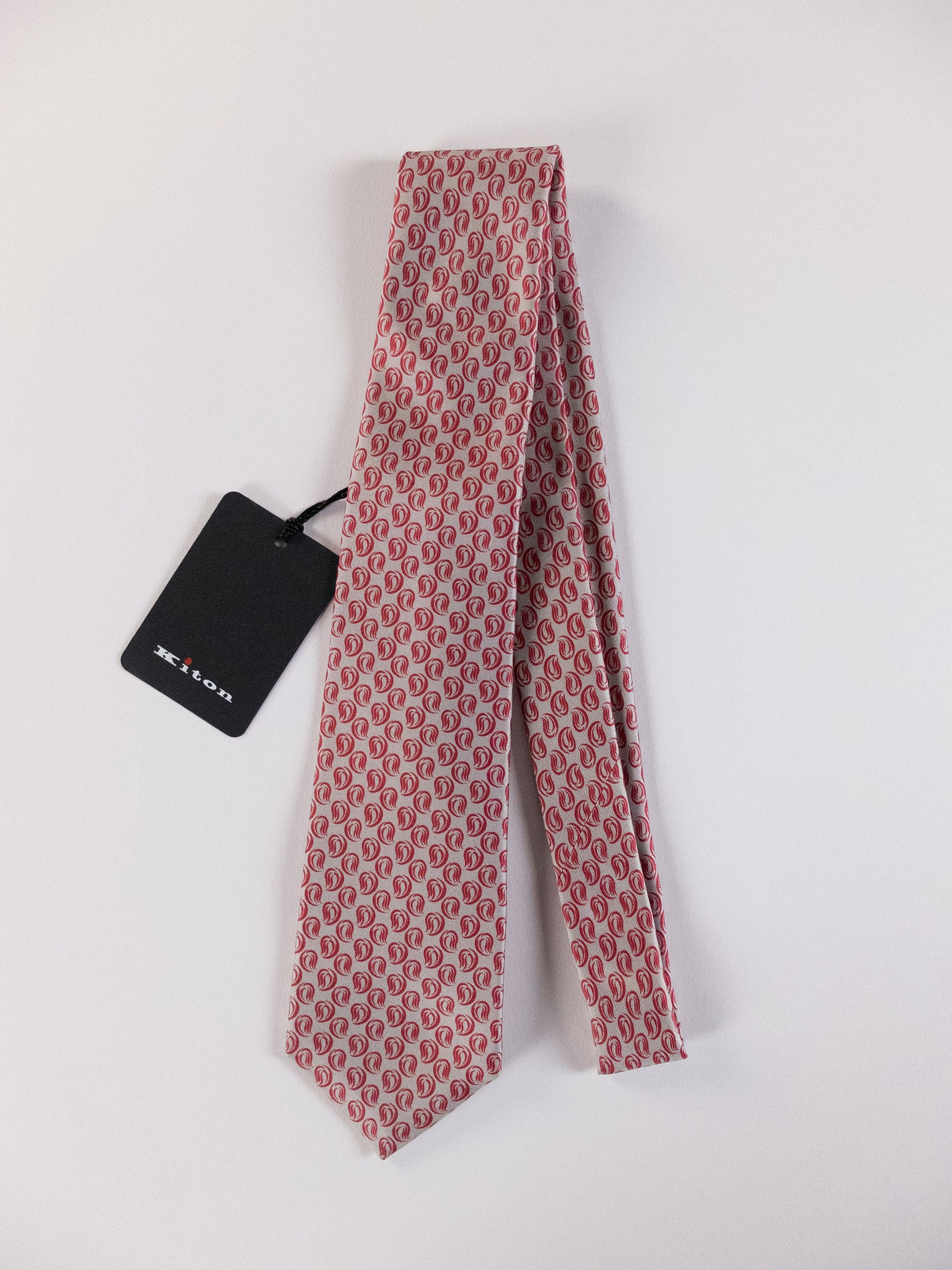 Kiton KITON Napoli 7-fold hand made red leaf print silk tie NWT Size ONE SIZE - 1 Thumbnail