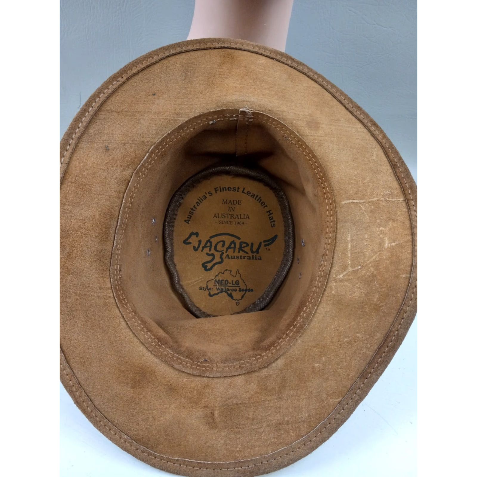 Vintage Jacaru Australia Leather Jacaru Hat M/L Men Brown Leather Outdoor Lightweight Breathable Cowboy Casual Travel Workwear Vintage No Size ONE SIZE - 6 Thumbnail