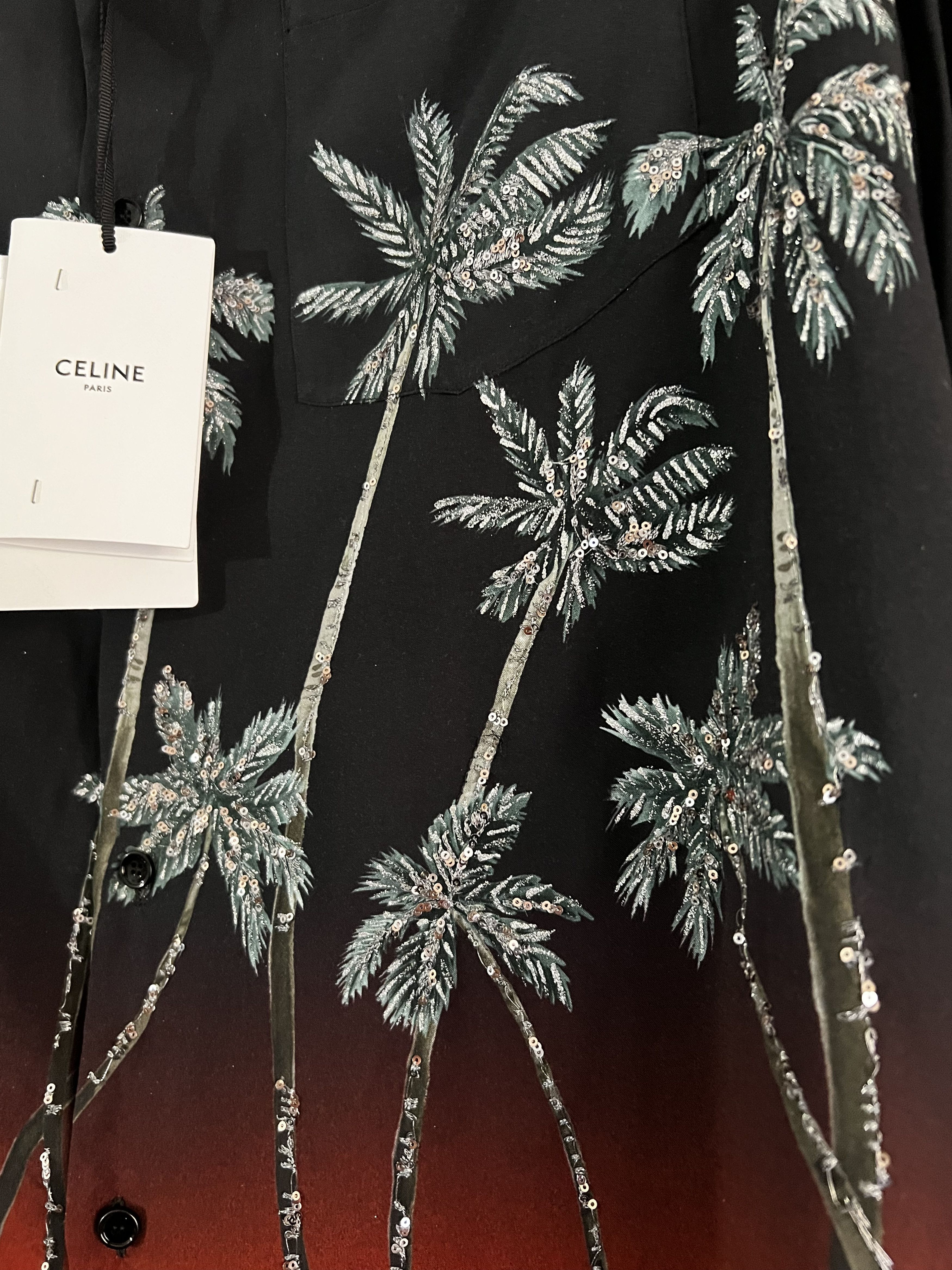 Celine × Hedi Slimane Palm Embroidered Short Sleeved Shirt Size US M / EU 48-50 / 2 - 6 Thumbnail