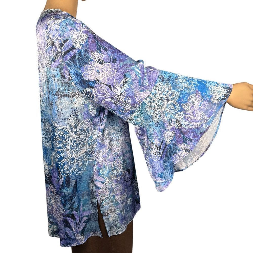 Other New Susan Graver Artisan Printed Charmeuse Blue Tunic Size Size L / US 10 / IT 46 - 4 Thumbnail
