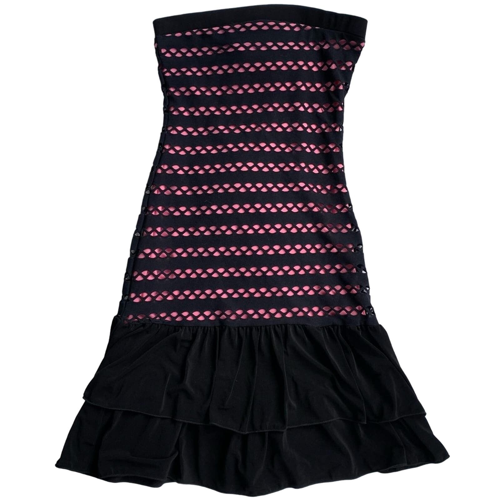Vintage Vintage Come Como Pink Black Ruffle Tube Top Mini Dress Size S / US 4 / IT 40 - 2 Thumbnail