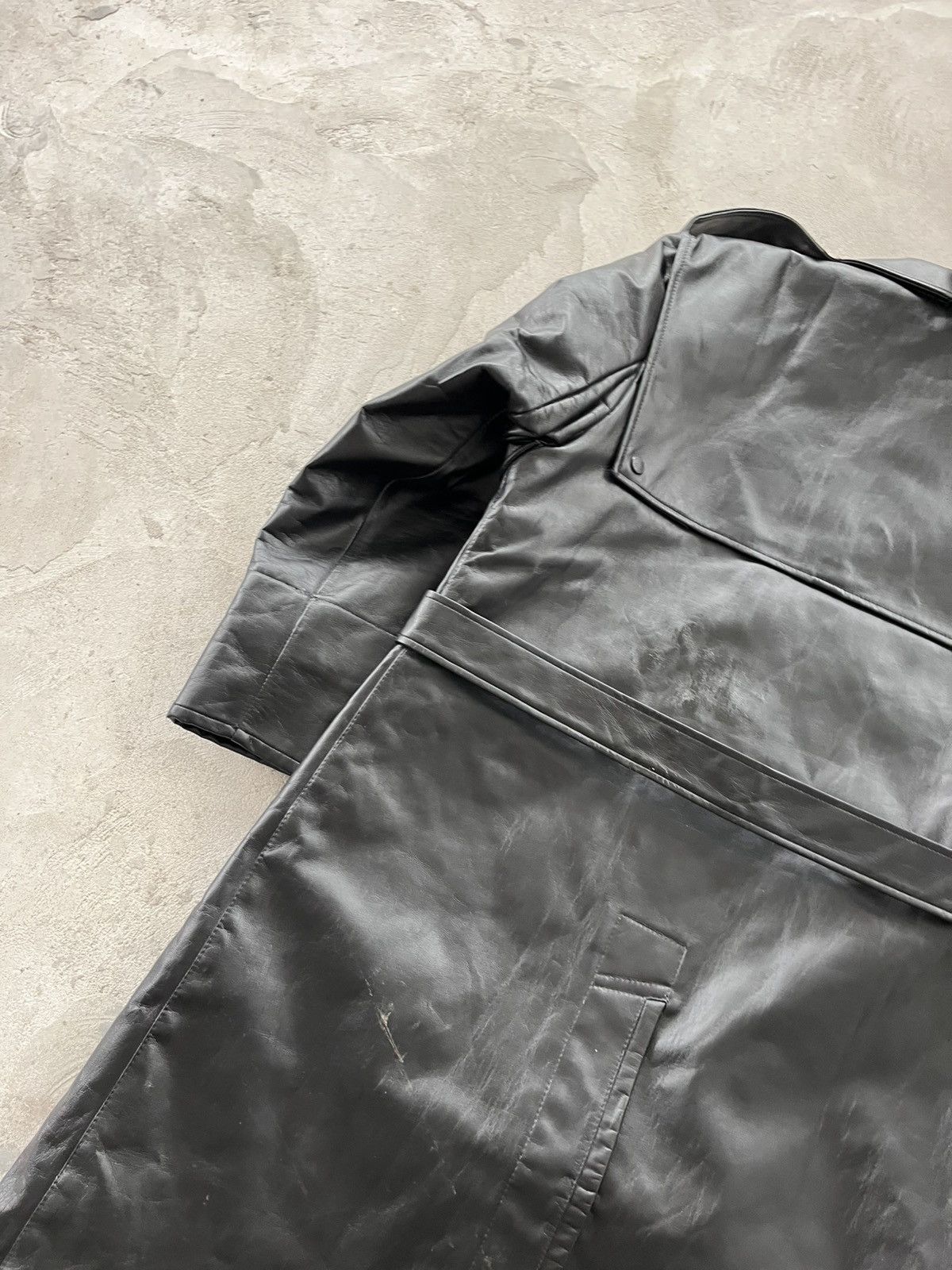 Genuine Leather Vintage Black Faux Leather Trench Coat Gothic Military Style Size US L / EU 52-54 / 3 - 19 Thumbnail