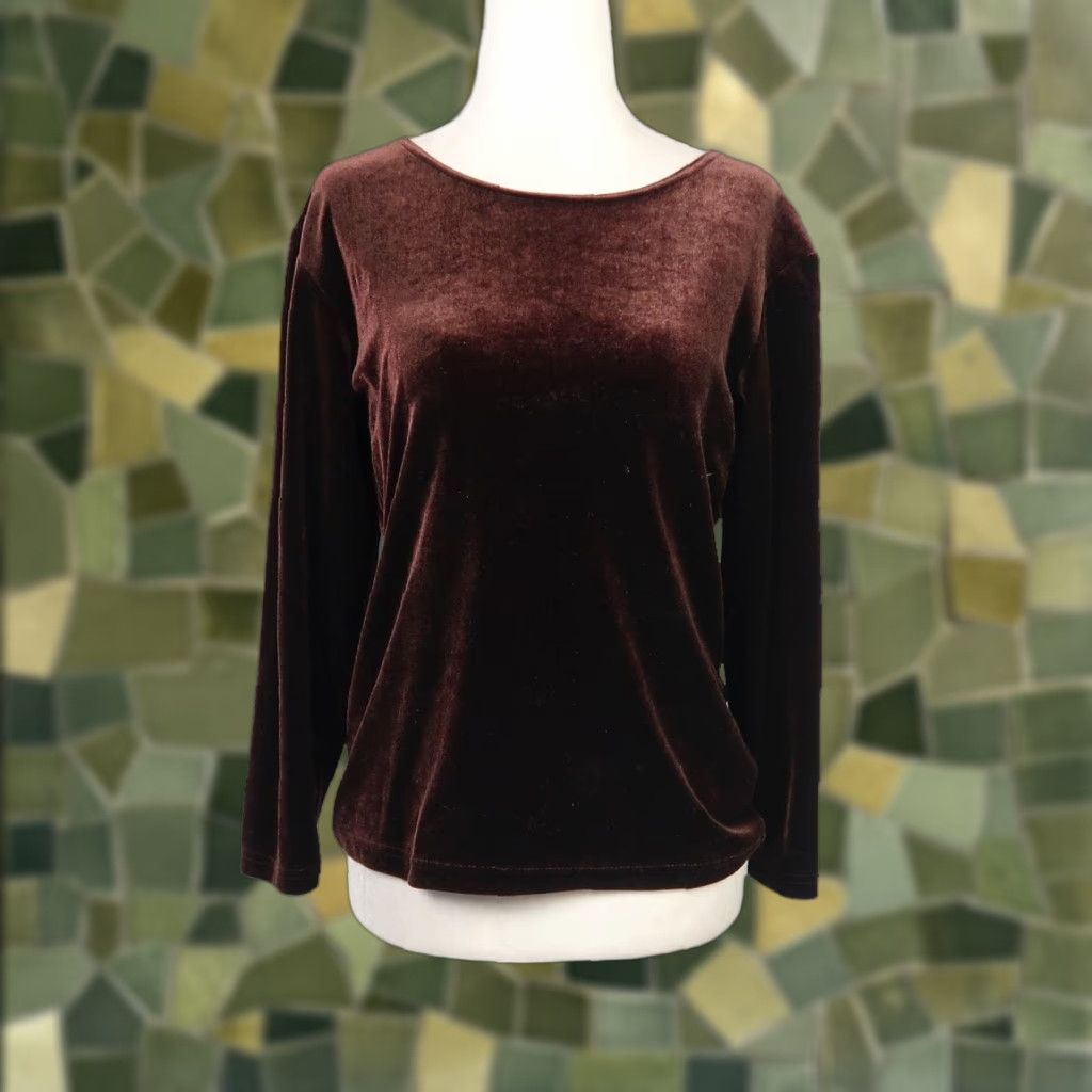 Forever 21 VINTAGE Forever 90s brown velvet long sleeve T-Shirt Women M - Dark Brown Solid Velvet Top Size M / US 6-8 / IT 42-44 - 1 Thumbnail