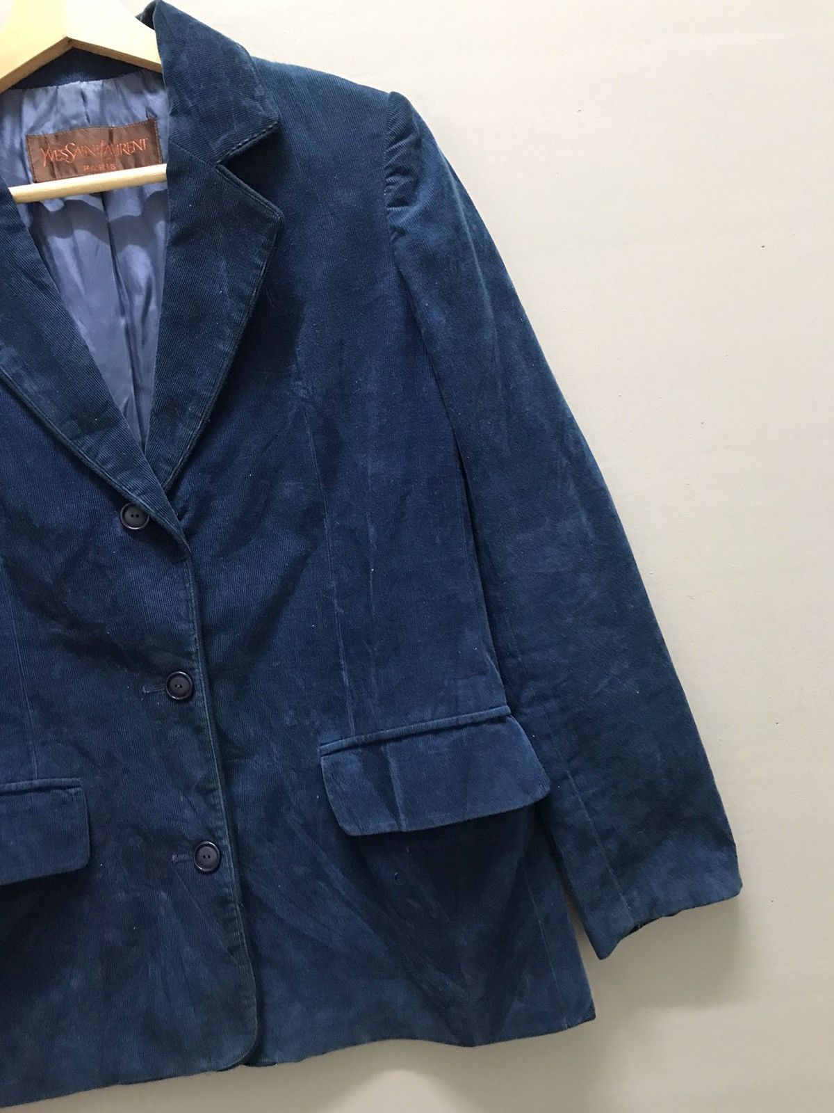 Yves Saint Laurent Vintage 90s Yves Saint Lauren Blue Velvet Blazer Size 40S - 3 Thumbnail