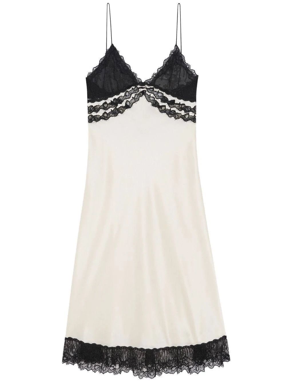 image of Saint Laurent Paris Oc11Z10524 Midi Lingerie Dress In Lace In White/black, Women's (Size Large)