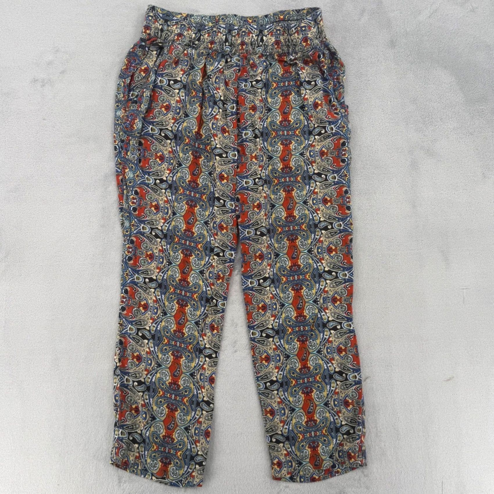 Vintage Kaktus Womens Paisley Print Rayon Pants Elastic Waist Boho Red Blue Size L Size 36" / US 14 / IT 50 - 2 Thumbnail