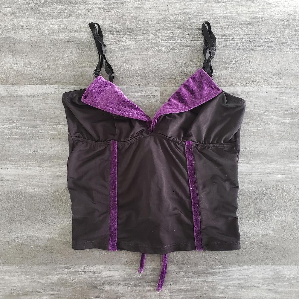 Designer Purple Black Velvet Marquee Dressy Cropped Tank Size M / US 6-8 / IT 42-44 - 1 Thumbnail