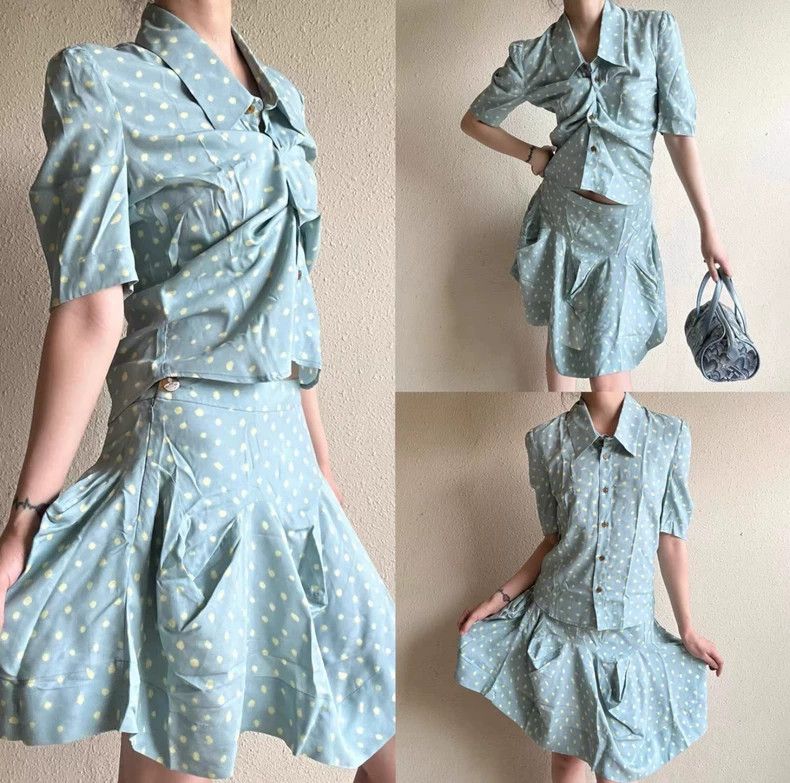 Vivienne Westwood Vivienne Westwood Aqua Polka Dot Set: Shirt and Asymmetric Size XS / US 0-2 / IT 36-38 - 1 Thumbnail